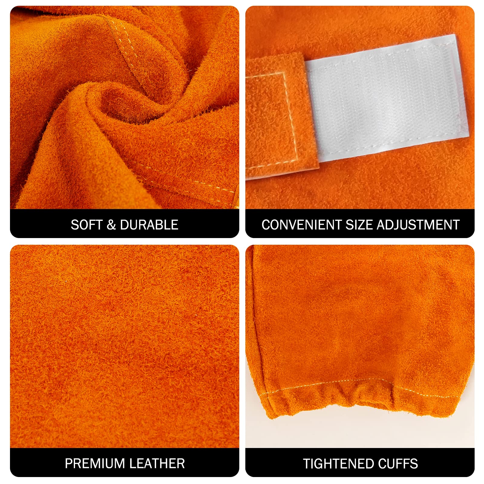 Delantal y mangas de cuero vacuno resistente para carpintería, guantes de soldadura, resistentes al calor y al fuego, para hombres y mujeres