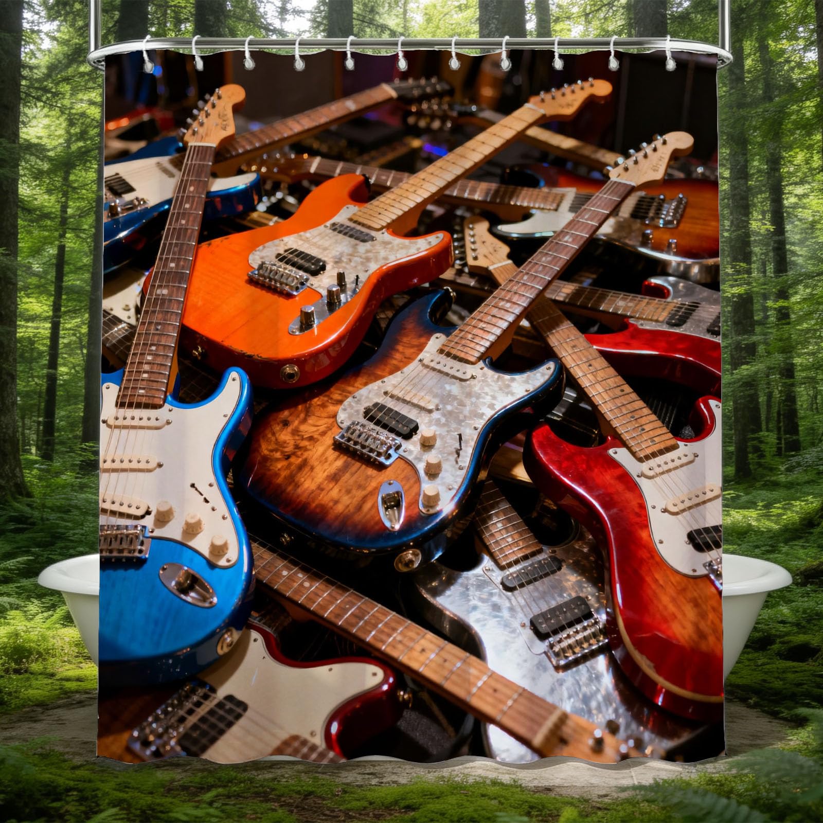 Hongduo 3D Guitar Printed Shower Curtain for Stalls Bathtubs Colorful Bathroom Decor Shower Curtain Set Polyester Fabric Waterproof 200x200cm/79X79 Inch with Hooks