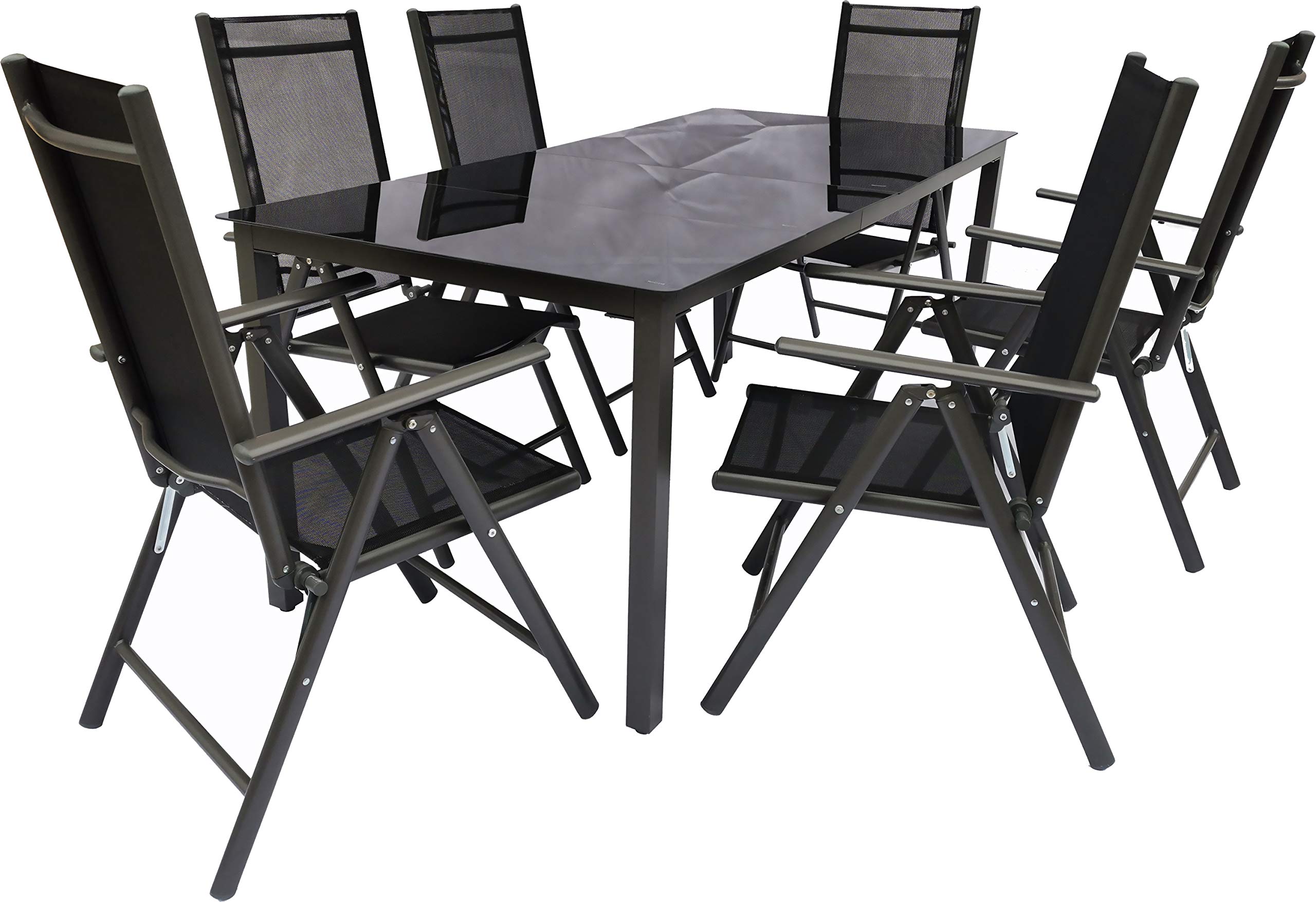 VCM 7 TLG. Gartenmöbel Set | Sitzgruppe Essgruppe | 1x Tisch, 6X Stühle | Tisch Maße ca. H. 76 x B. 189 x T. 90 cm | Stühle 189 SW Anthrazit