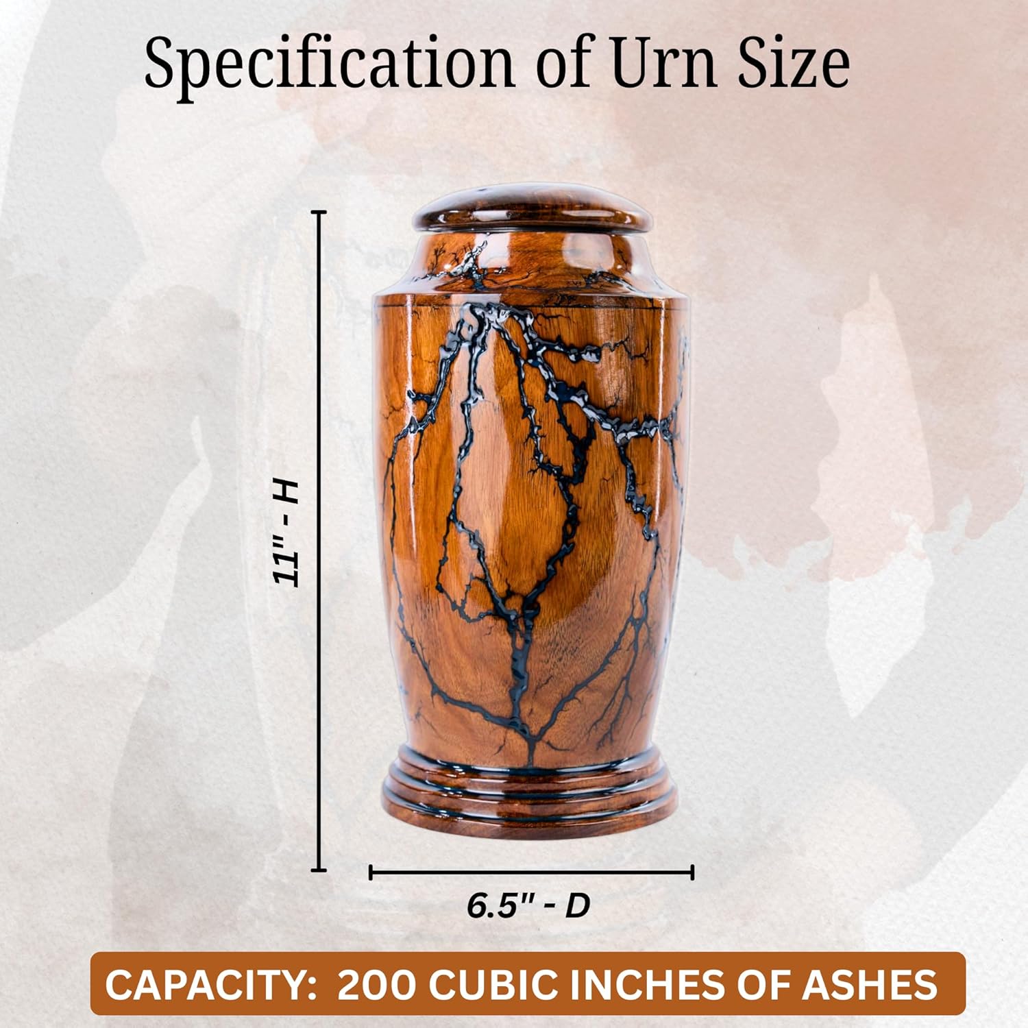 Handmade Rosewood Cremation Urn for Human Ashes – Large 200 cu in Wooden Memorial Urn with Resin Inlay – Handcrafted Decorative Funeral Urn for Adults – Durable Burial Container