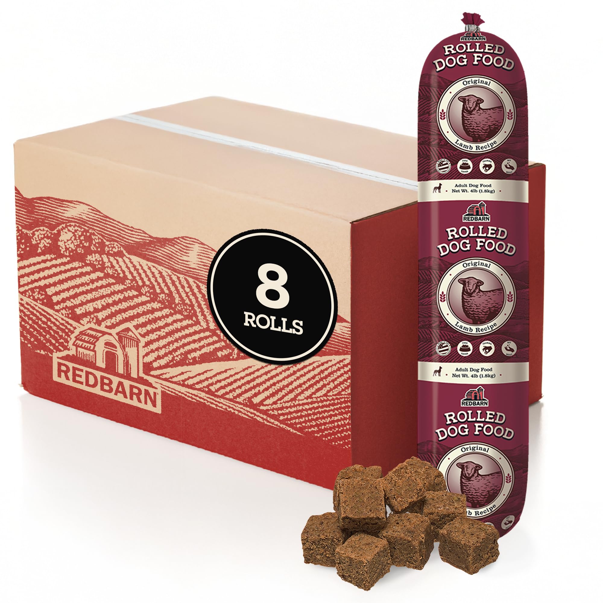 Redbarn Pet Products Premium Rolled Dog Food Lamb Recipe 4 lb 8-Count Soft Semi-Moist High Protein Diet Training Treats Kibble Topper Meal Enhancer for Dogs