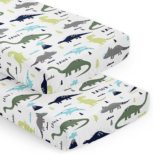 Sweet Jojo Designs Juego de sábanas bajeras de dinosaurio moderno para cuna para bebé bebé suave para recién nacidos se adapta a colchón estándar