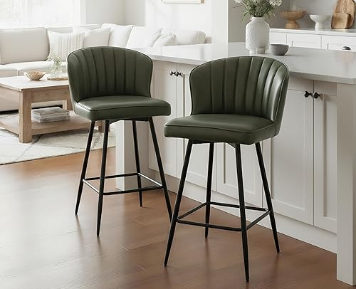 Miniatura 3 de EALSON - Juego de 2 taburetes de bar de altura de mostrador, sillas modernas de bar con respaldo, taburetes de bar tapizados en cuero con reposapiés