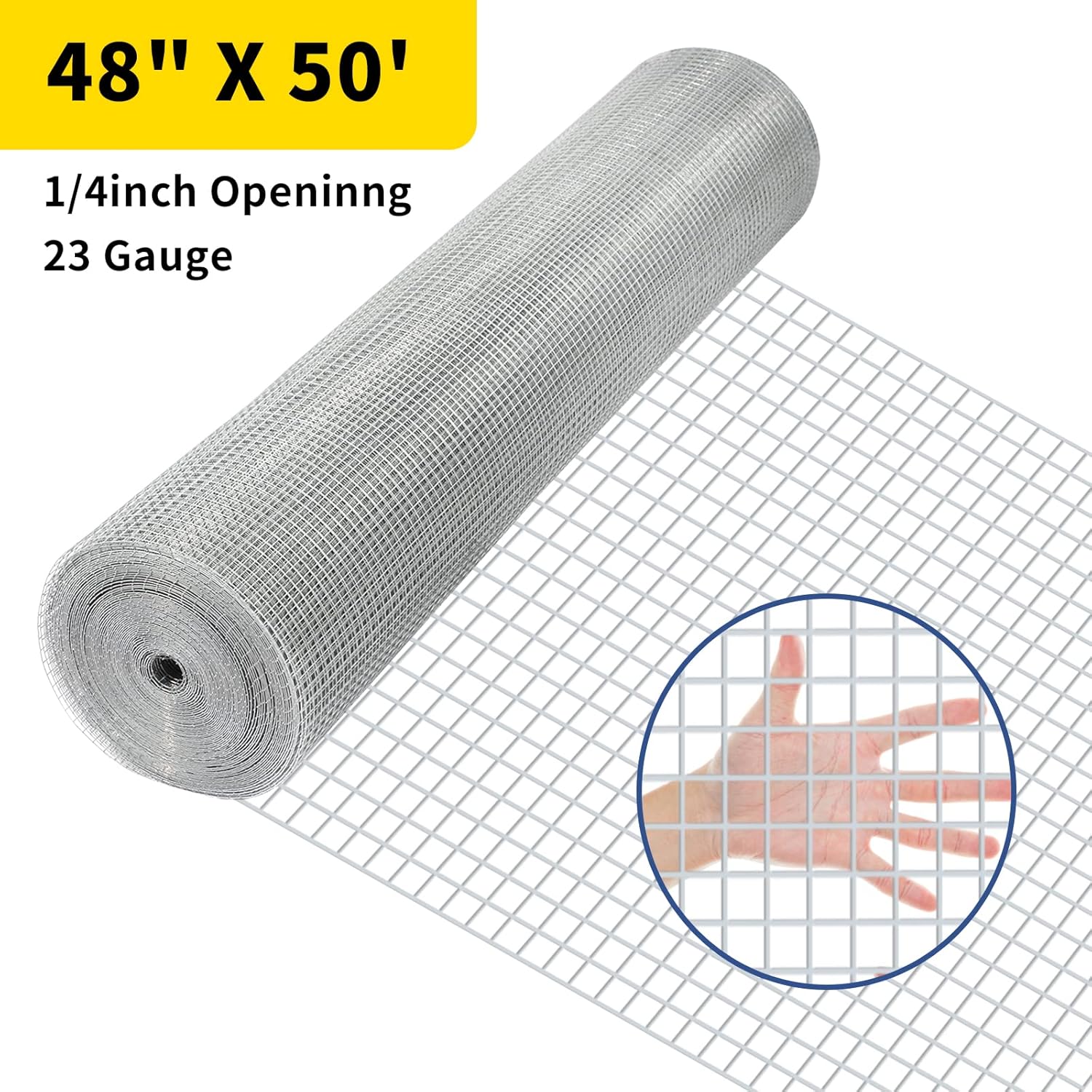 Hardware Cloth Chicken Wire Mesh Galvanized Wire Mesh 48inx50ft 23 Gauge Heavy Duty Galvanized Wire Fence Chicken Fence for Chicken Poultry Coop, Animal, Fencing，Garden Protection (48''*50')
