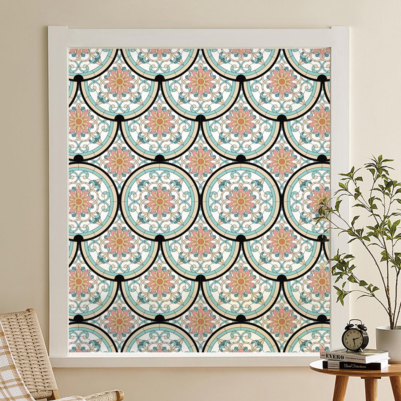 dktie Dekorfolie Glasmalerei Fensterfolie Sichtschuzfolie Milchglasfolie Kreise Statisch Haftend Privatsphäre Fensteraufkleber (Farbe 03, 44.5 * 200 cm)