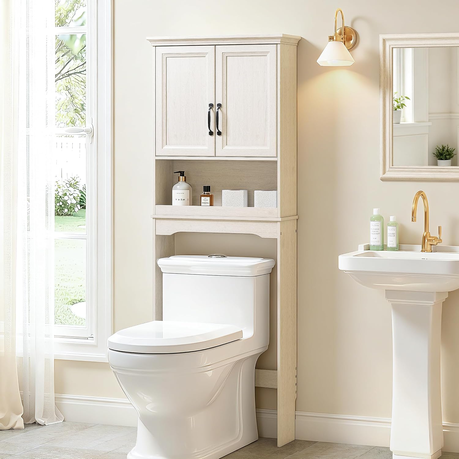 Spirich Over The Toilet Storage Cabinet with Doors and Adjustable Shelf