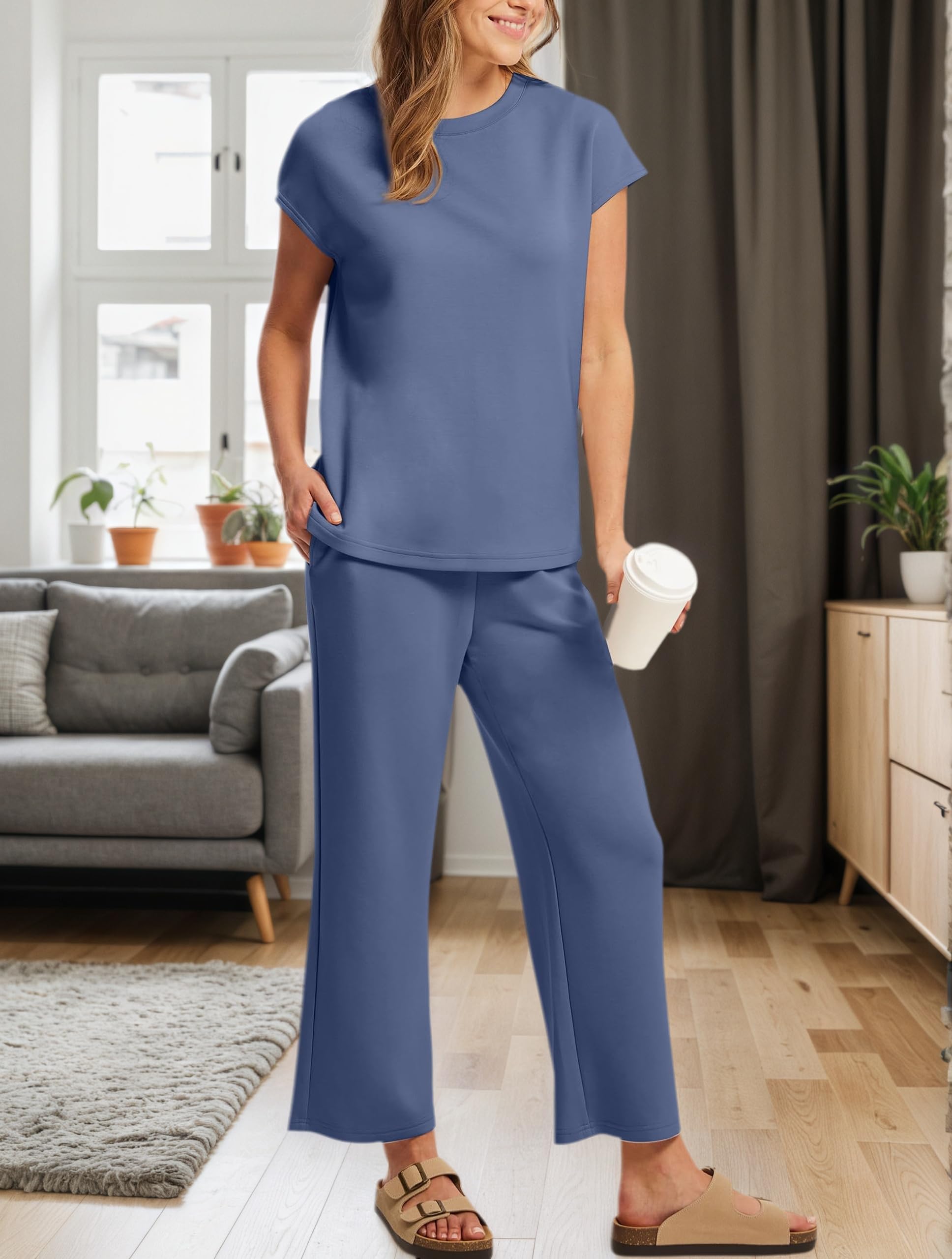 Conjuntos de dos piezas para mujer, trajes de vacaciones de verano, manga casquillo, conjuntos a juego, ropa de playa — view 4