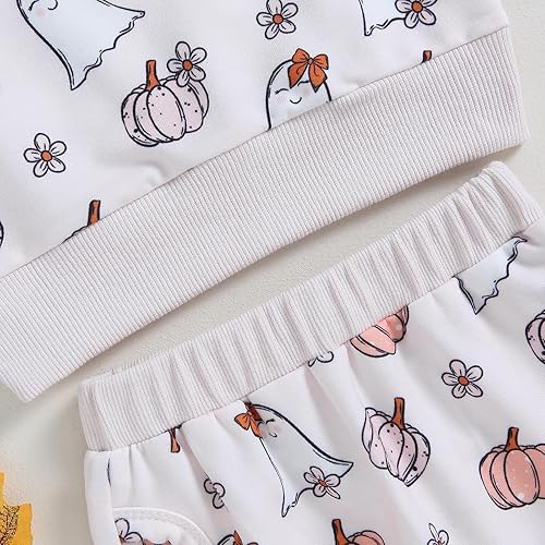 Miniatura 6 de Ropa de bebé de Halloween, 2 piezas, linda sudadera de manga larga con estampado floral de calabaza, conjunto de sudadera y pantalones para niños y