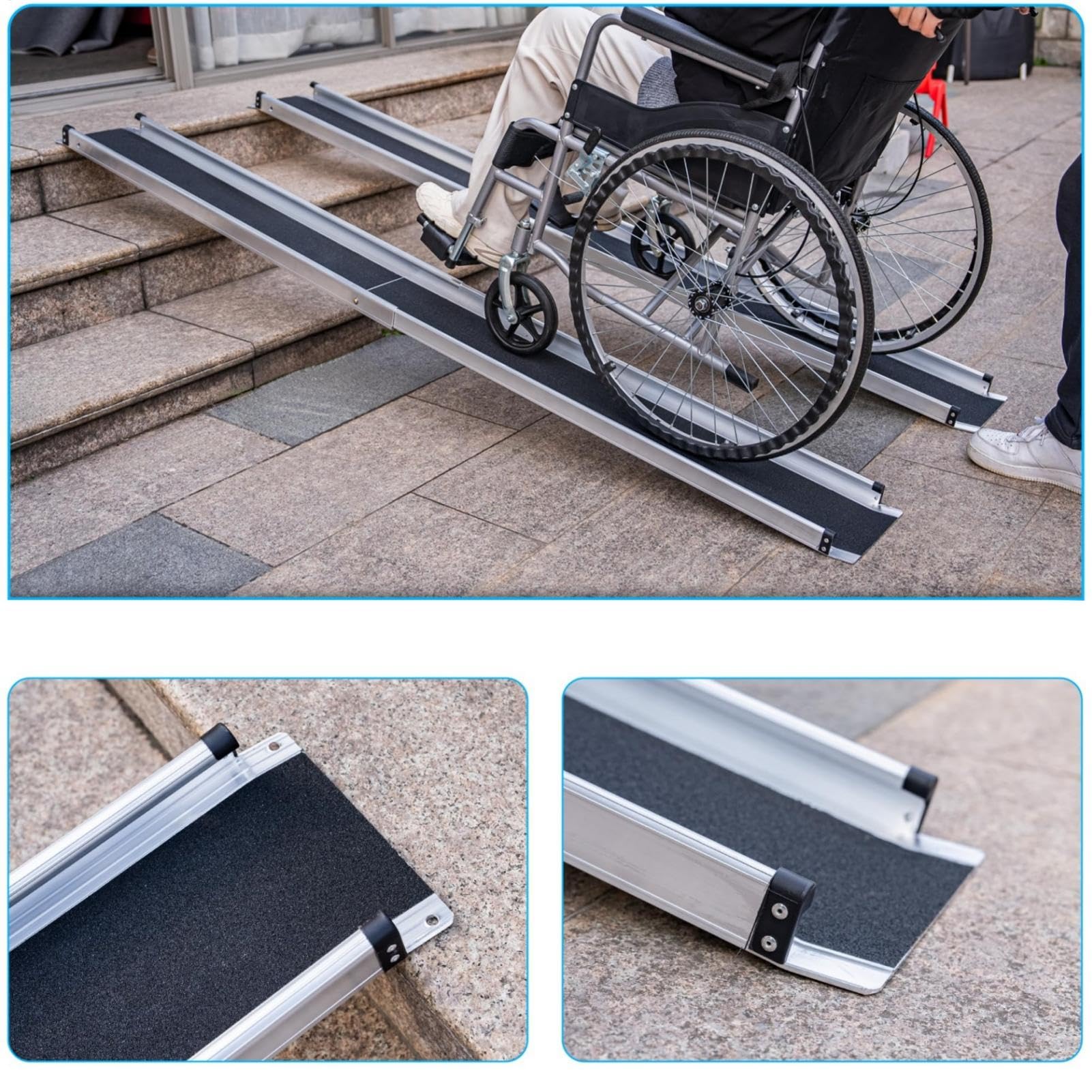 Wheelchair Ramps for Doorways | 3.5-6ft FT Portable Aluminum Handicap Ramp | Length Adjustment, Weight Capacity up to 661Lbs Anti-Skid Threshold for Steps, Stairs, Home