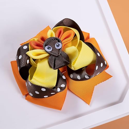 Miniatura 10 de Lazos de calabaza con clip de 4.5 pulgadas para niñas, lindo color naranja, otoño, Acción de Gracias, Halloween, cinta de animación, pasador de