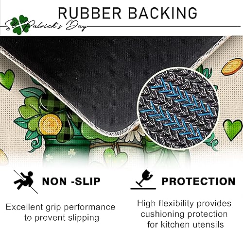 Miniatura 4 de Tailus Tapete decorativo con tarro de masón del día de San Patricio, tapete de trébol a cuadros, tapete antideslizante para interiores y exteriores,