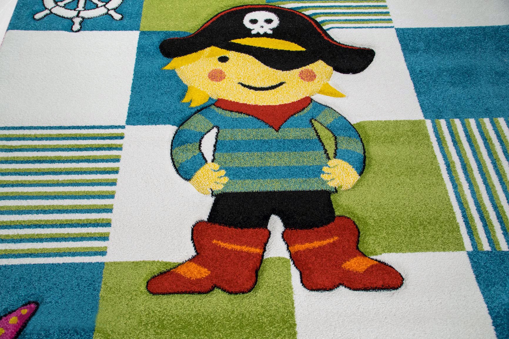 CARPETIA Kinderteppich Kinderzimmerteppich Pirat TÜRKIS BLAU Creme Größe 160x230 cm