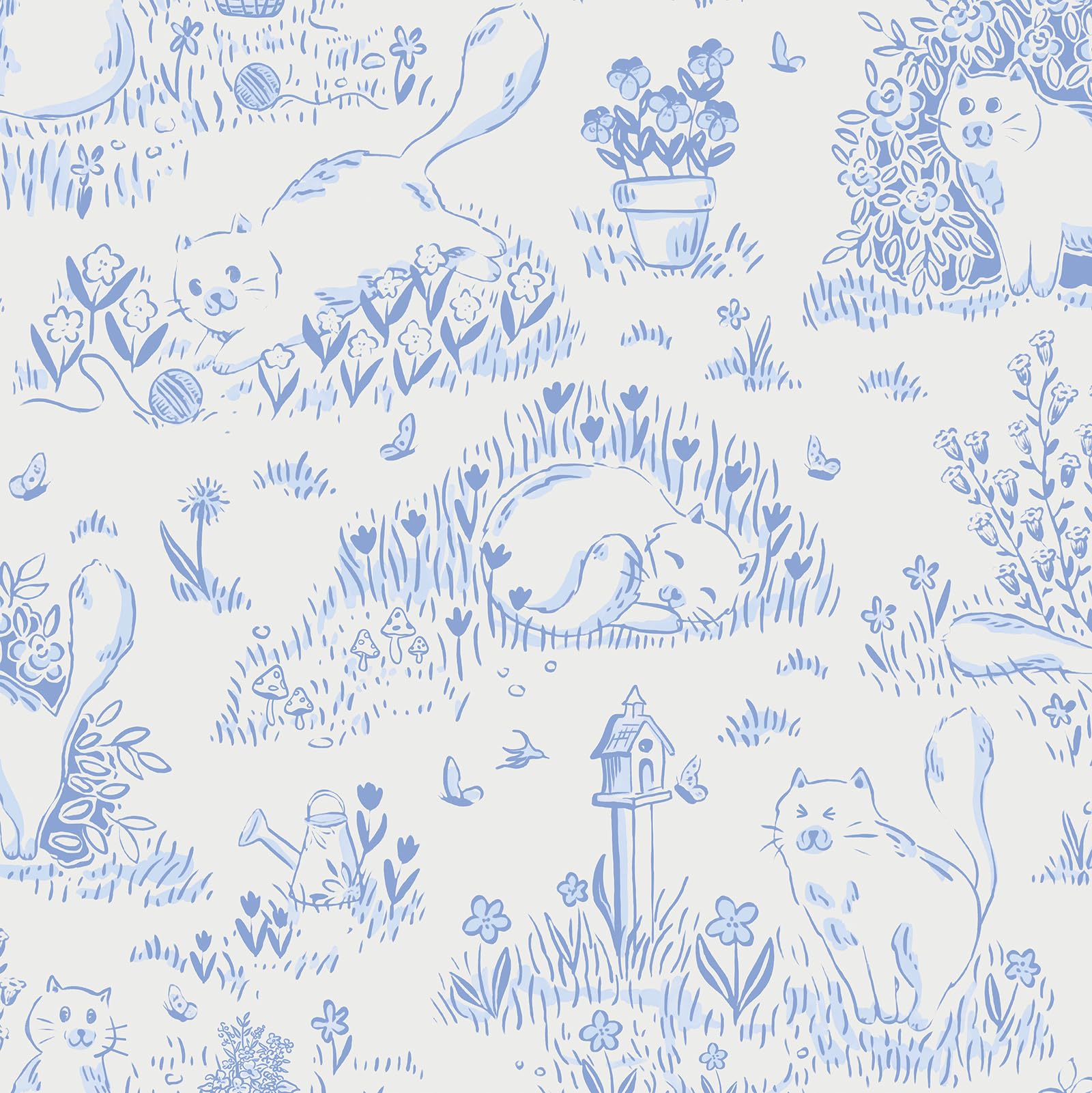Yomshi Self Adhesive Wallpaper Cats Mailboxes and Botanical Vinyl Film 44 x 1000 cm Blue Cute Sticky Back Plastic Roll for Furniture Kitchen Living Room Easy to Install Waterproof Upgrad