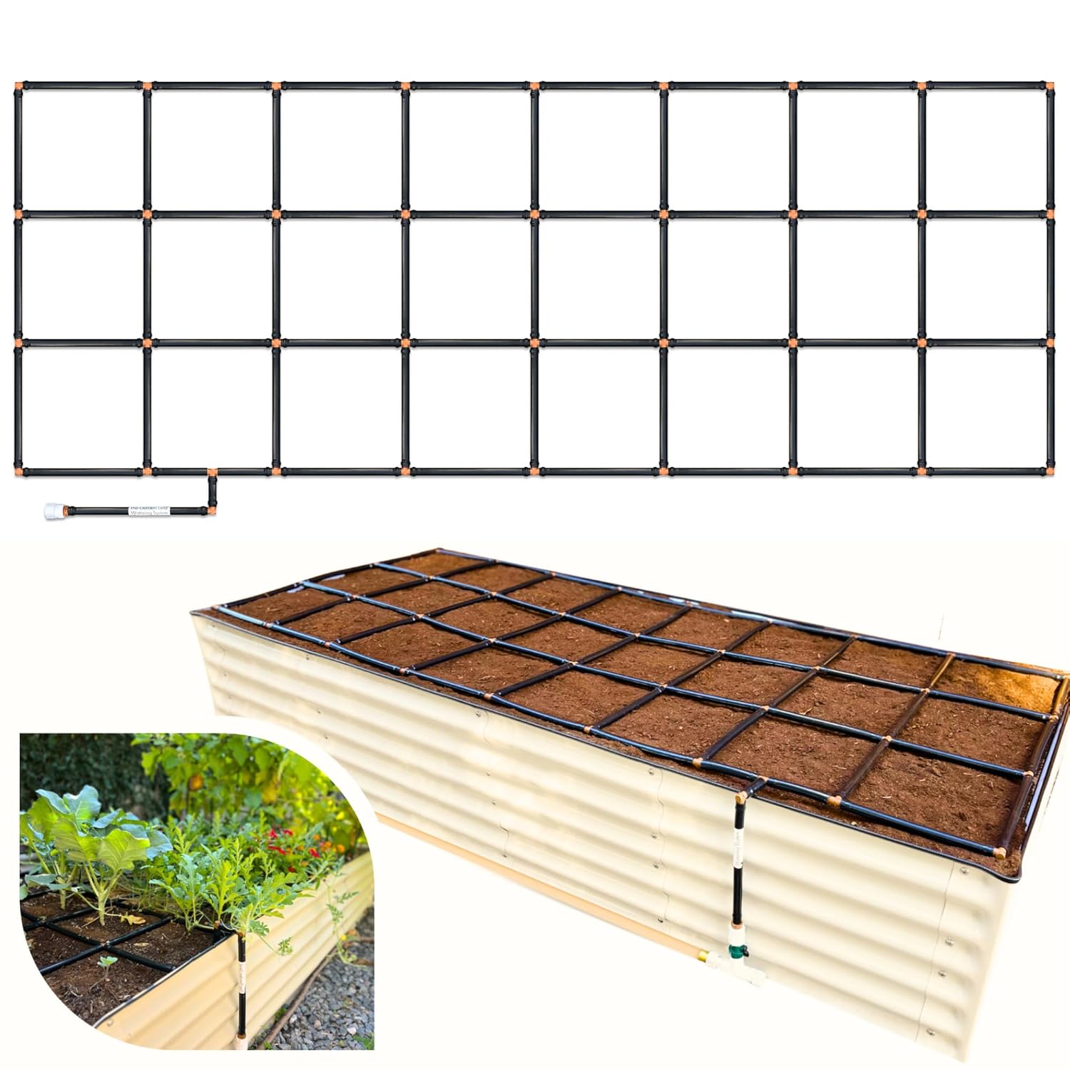 The Garden Grid | Pre-Assembled Garden Bed Watering System – Waters Every Plant Evenly, 2-Minute Setup, Hassle-Free Design Lasts 5–10x Longer Than Drip Kits | USA-Made | 3x8 (33.5"x88")