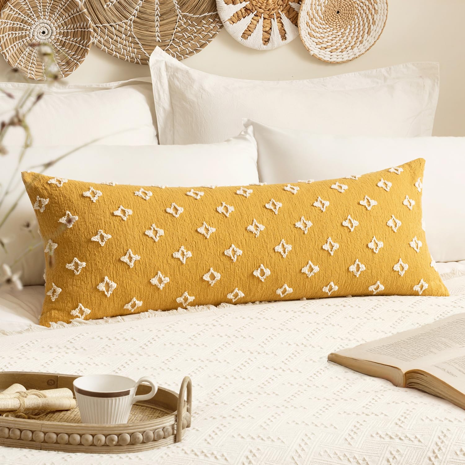 EMEMA Decorative Throw Pillow Covers Rhombic Jacquard Pillowcase Cushion Case Rectangle for Couch Sofa Bed Living Room Bedroom Set of 1, 14x36 Inch,