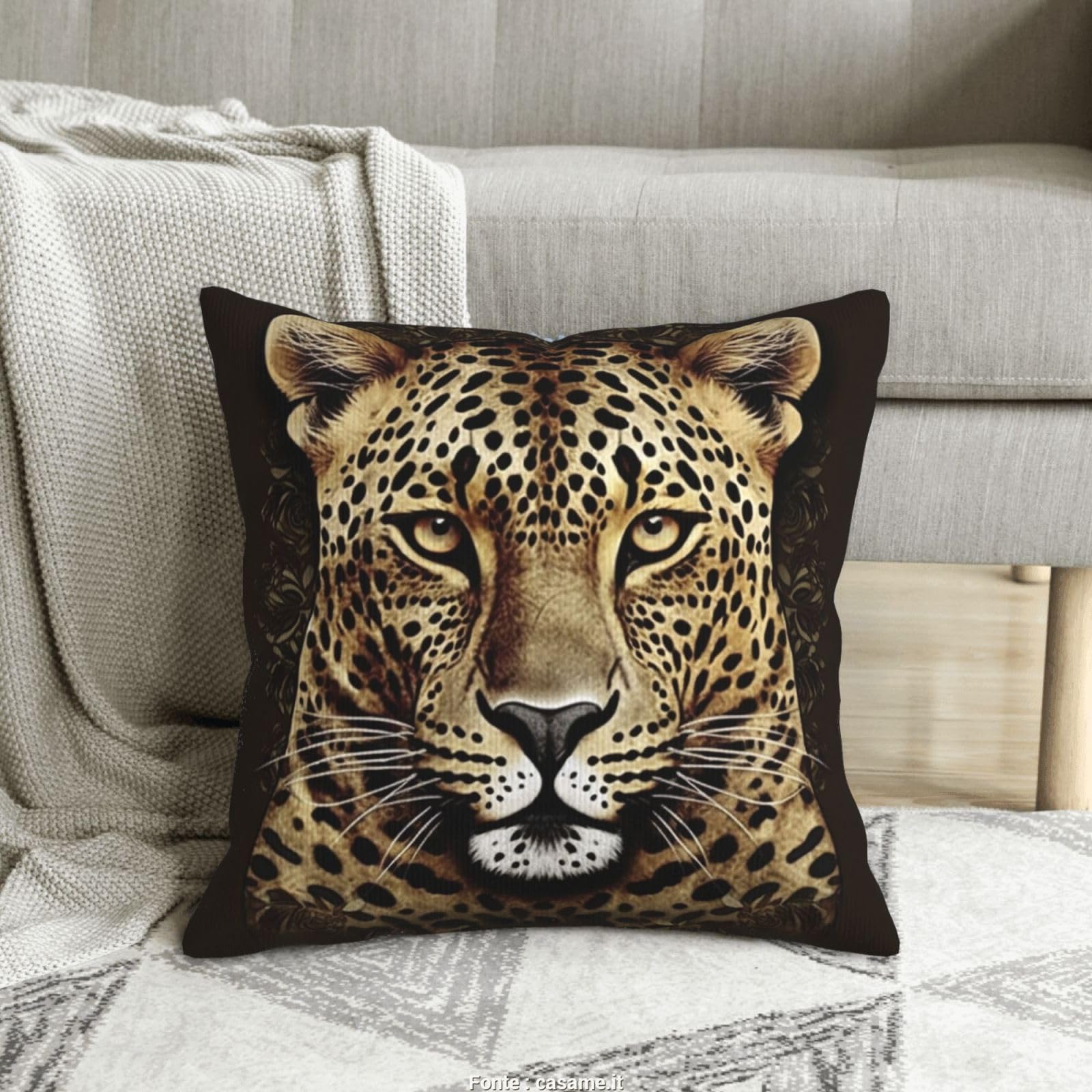 Housse de coussin léopard 50x50 cm en velours côtelé doux pour décoration canapé