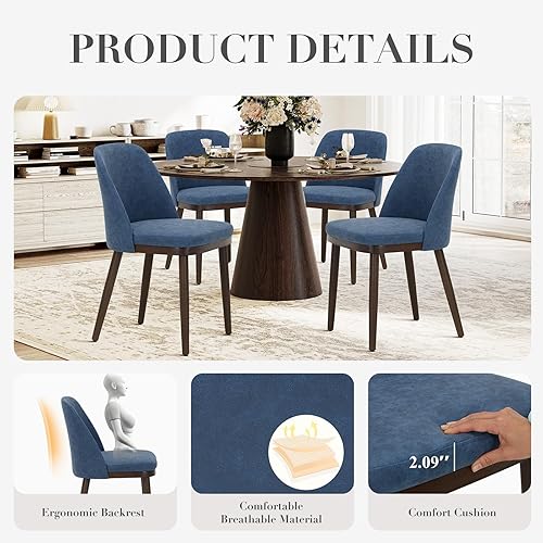 Miniatura 3 de COLAMY Juego de 2 sillas de comedor tapizadas, modernas sillas de cocina con respaldo, sillas laterales de cuero con patas de madera para cocina,