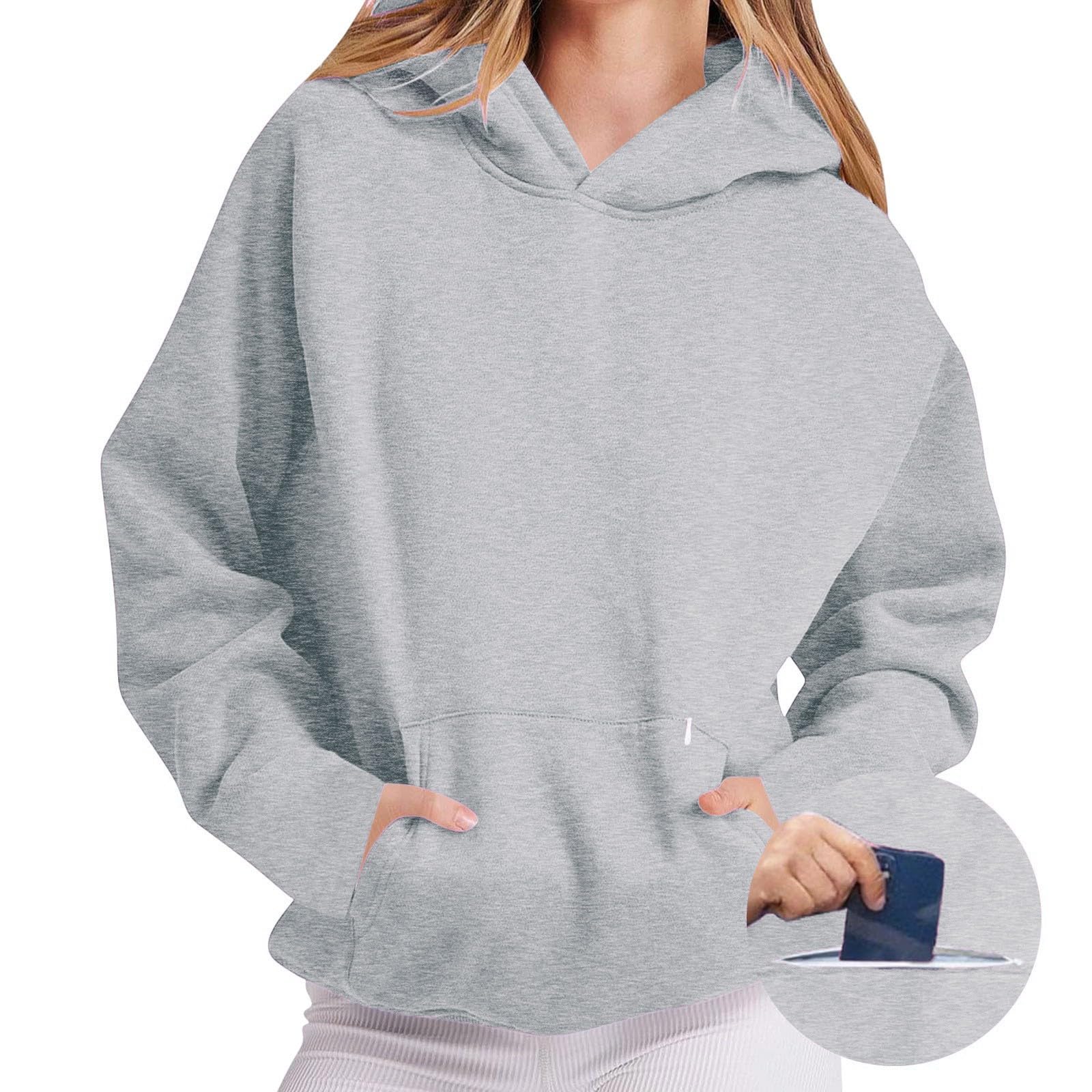 Hoodie Damen Oversize Bequeme Baumwolle Pullover Casual Kapuzenpullover Einfarbig Basic Hoody Langarm Sweatshirt mit Kapuze Oberteile