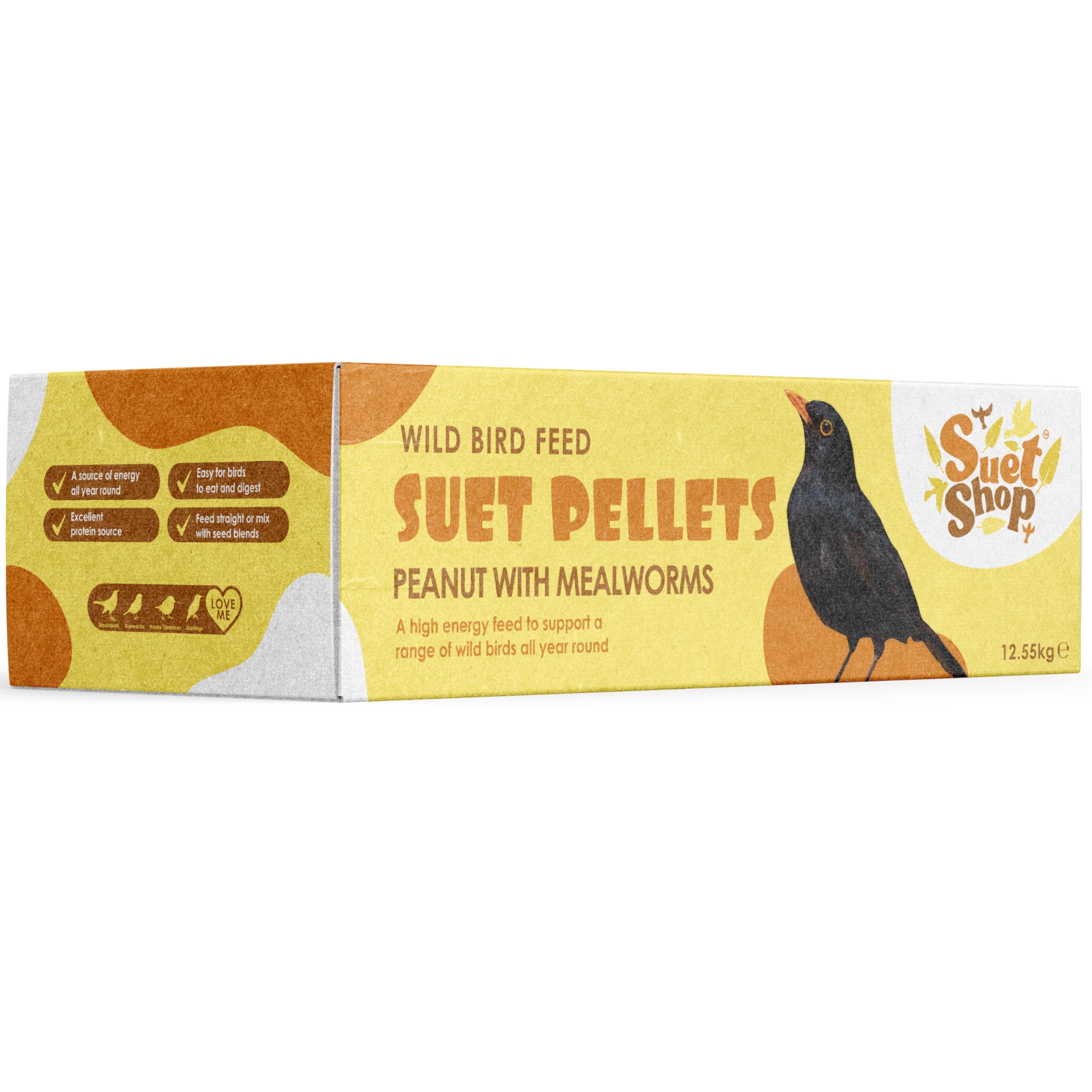Suet Shop - Peanut & Mealworm Suet Pellets, 3kg Resealable Tub - Wild Bird Food Enriched with Human Grade Beef Tallow, High in Energy & Protein - All-Season Bird Feed - Manufactured In The UK — view 10