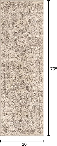 Miniatura 2 de Unique Loom Charm Collection - Alfombra de área moderna, abstracta, bohemia, envejecida, borde, 2 pies 2 pulgadas x 6 pies 0 pulgadas, grismarfil