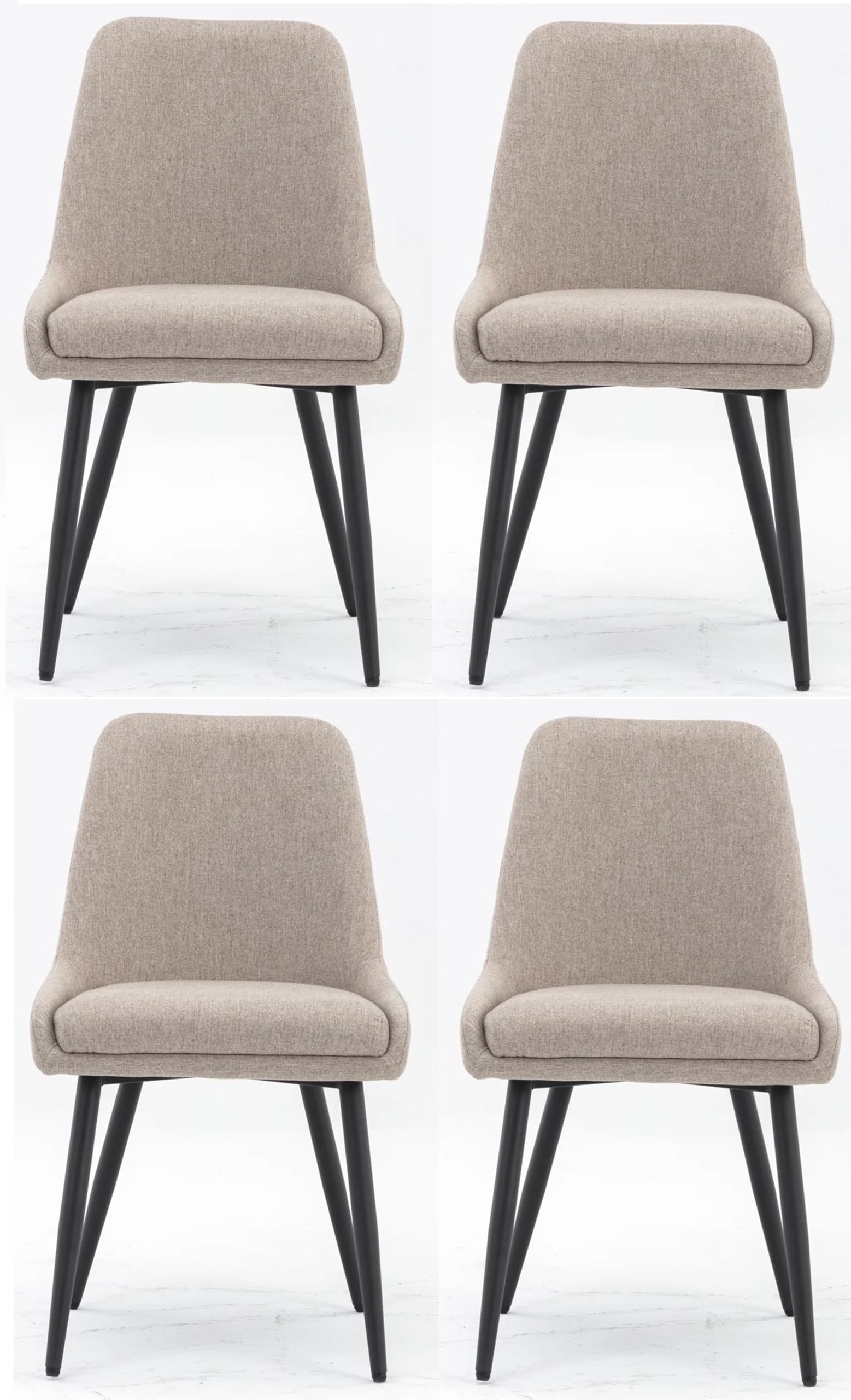 Finch Fox® Morris Glam Comfortable Fabric Upholstered Padded Living Room Side Dining Chair for Cafeteria Bedroom, Restaurents, Home, Office with Black Metal Legs in Beige Color (Set of 4)-image-11