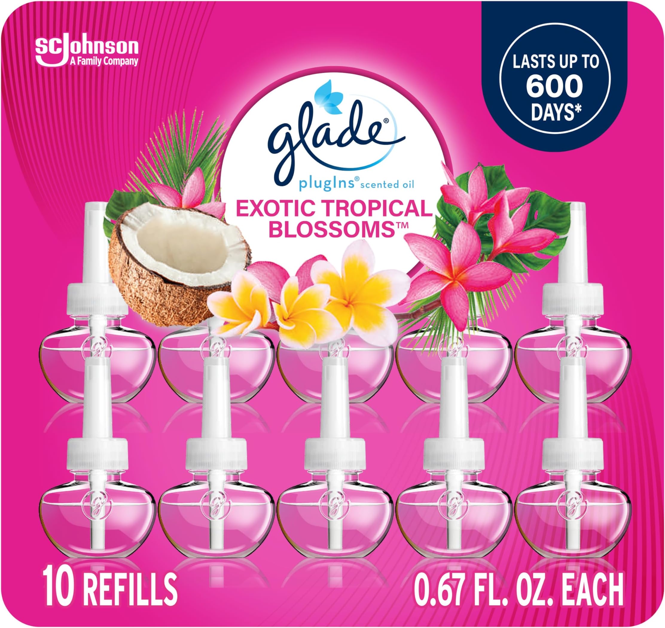 PlugIns Refills Air Freshener, Scented and Essential Oils for Home and Bathroom, Exotic Tropical Blossoms, 6.7 Fl Oz, 10 Count (Packaging May Vary)