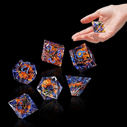 Miniatura 6 de AUSTOR Juego de dados DND de 7 troqueles hechos a mano, dados poliédricos de resina de borde afilado para juegos de mesa de Dungeons and Dragons RPG