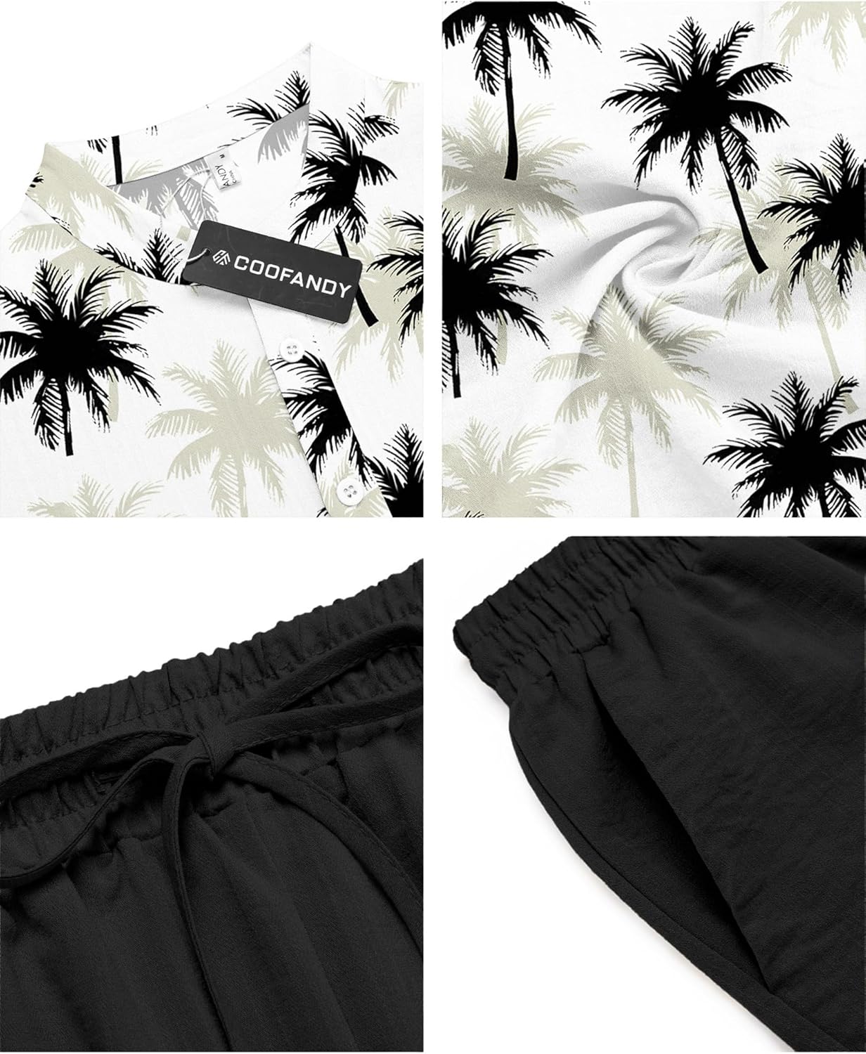 COOFANDY Men's 2 Pieces Linen Set Casual Henley Shirts Short Sleeve Beach Yoga Shorts Summer Pants Outfits - Image 4