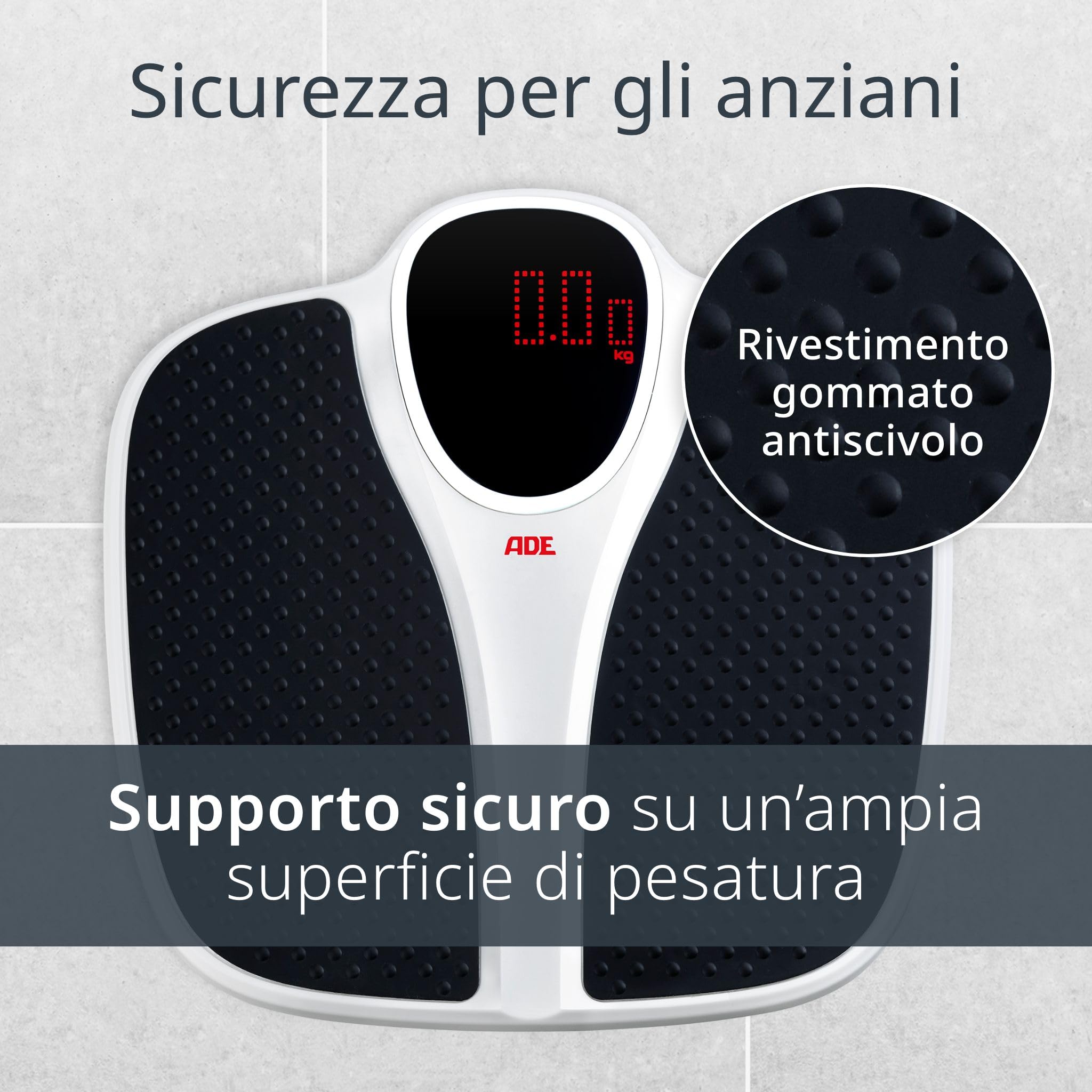 ADE Bilancia pesapersone digitale fino a 200 kg | superficie di pesatura extra larga e antiscivolo | display di facile lettura | perfetta per gli anziani | capacità di carico extra elevata
