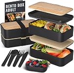 Bentoheaven Premium Bento Box Adult Lunch Box with 2 Compartments (40oz), Cutlery & Set of Chopsticks, Large Dip Container, Cute Black Japanese Bento Box, Rectangle, Microwavable (Outer Space)