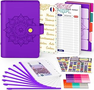 Classeur Budget Francais A6 Enveloppe Budget Planner Francais, Carnet Budget avec Pochette Budget Enveloppe, Organisateur Planificateur Agenda Budget, Carnet Economie Argent, De Aocii (violet)