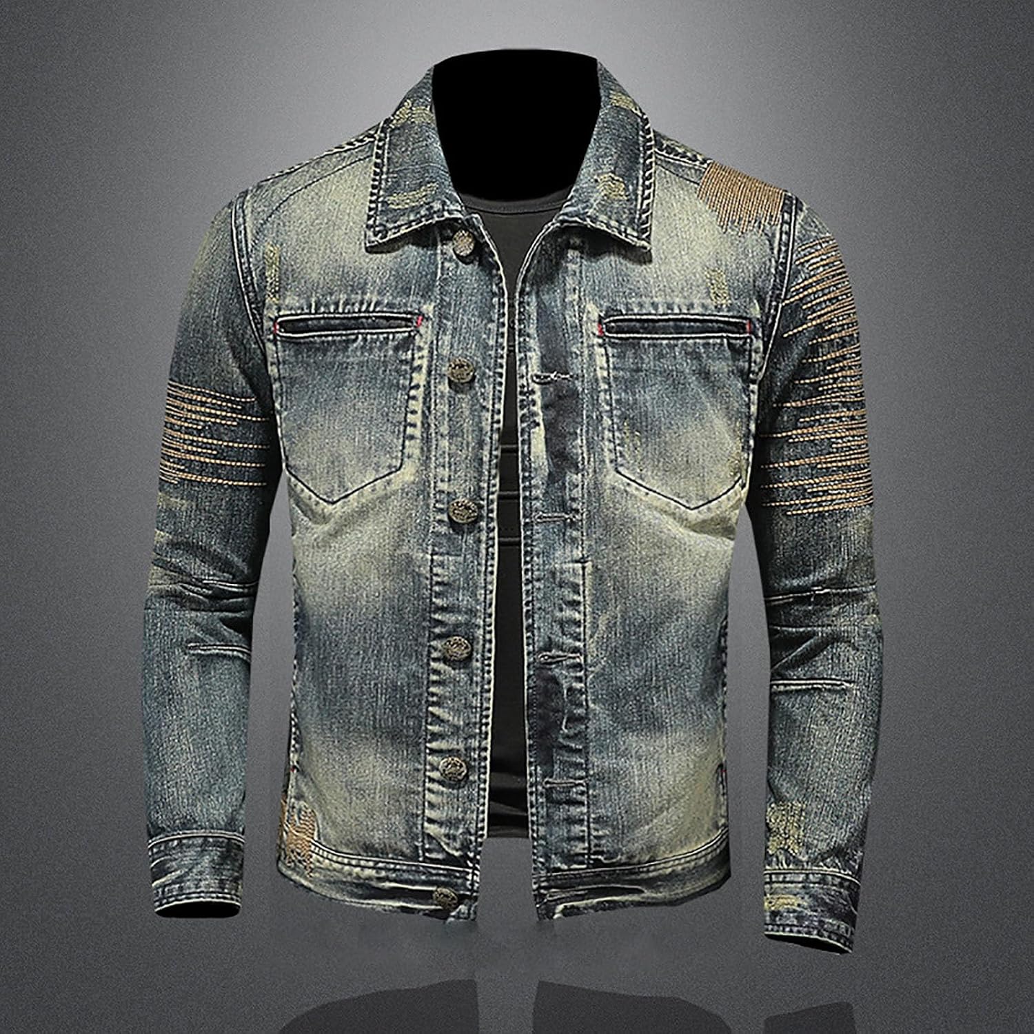 Mens Jackets Turtle Neck Denim Jackets Outerwear for Man Long Sleeve Work Western Winter Fall Jackets 2026