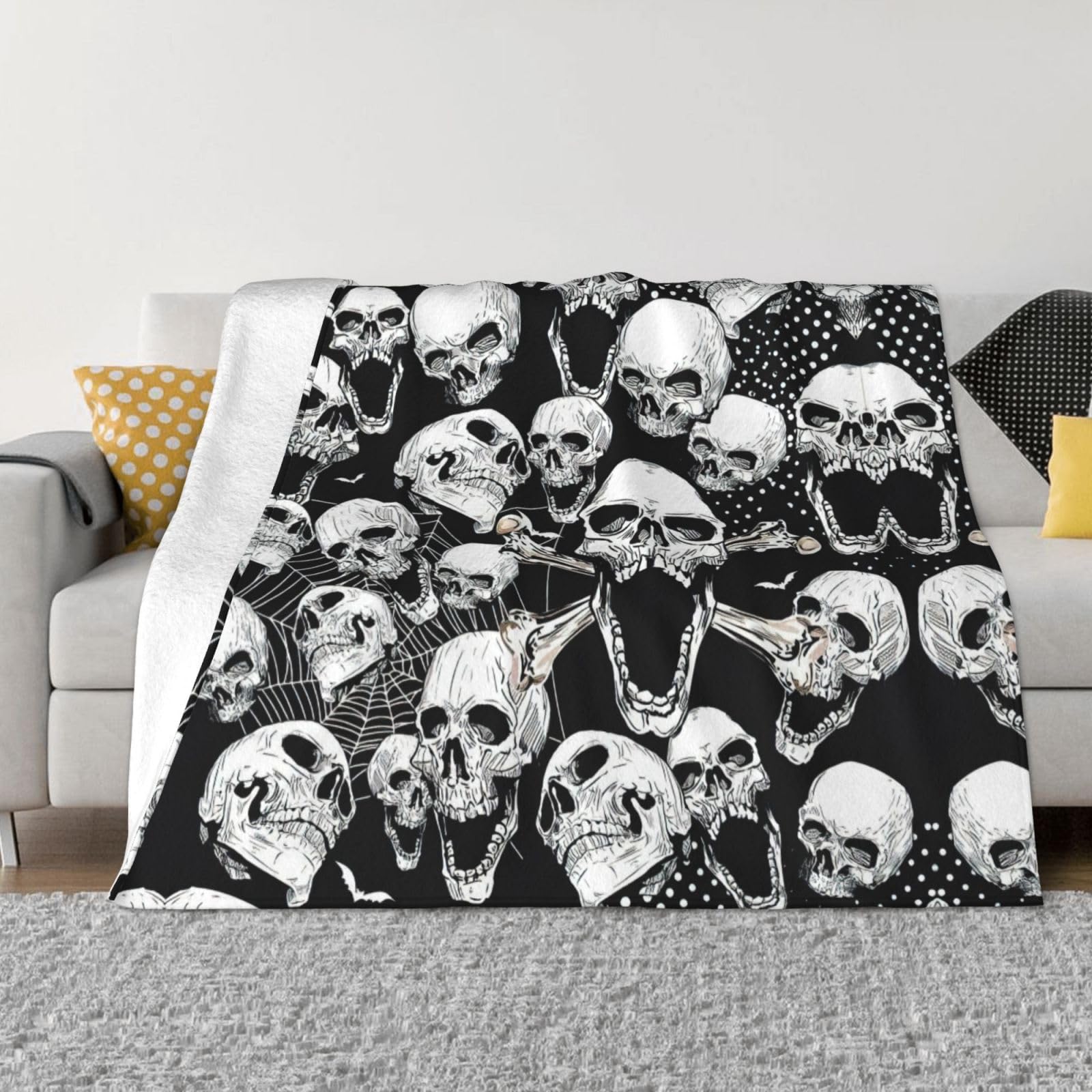 Fini les nuits froides avec ce plaid flanelle tête de mort, le jeté doux toutes saisons
