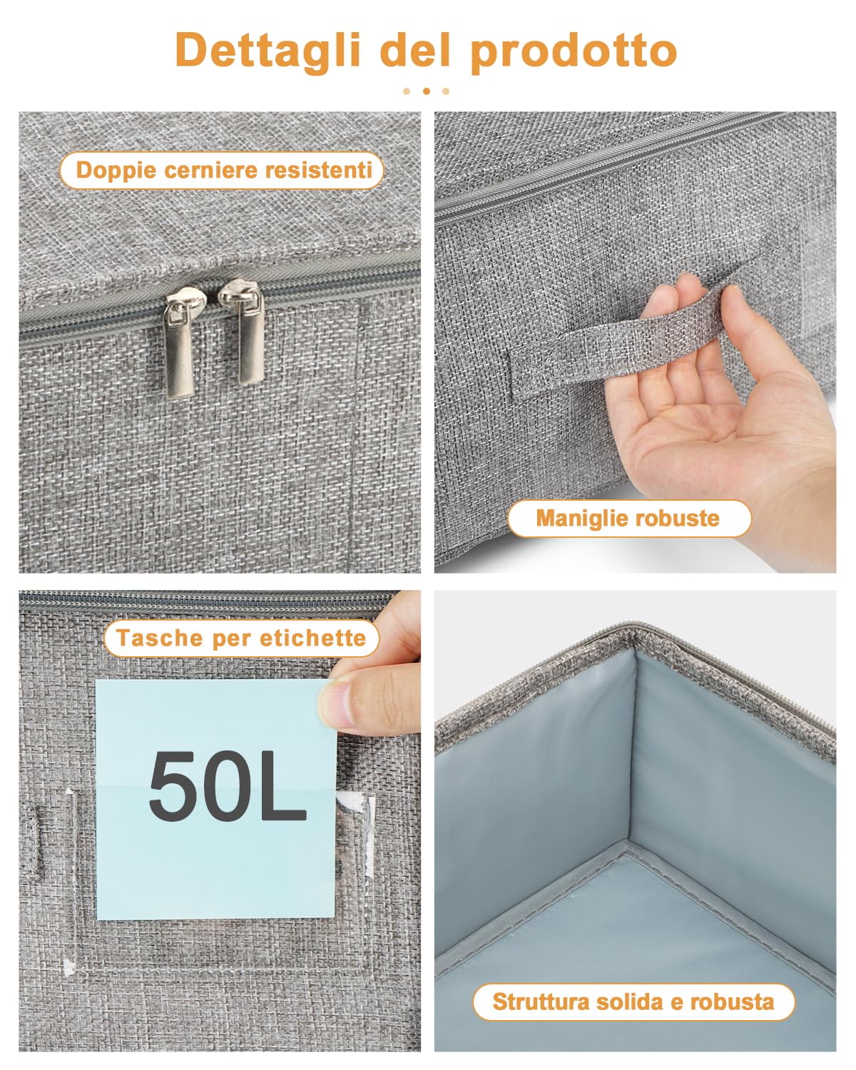 mepure 2 Pezzi Contenitori Sottoletto Rigido, 50L Scatole Sotto Letto Contenitore con 3 Maniglie e Cerniera, Tessuti Scatole di Pieghevole Utilizzato per Armadio Coperta Vestiario Piumoni, 76x38x17cm