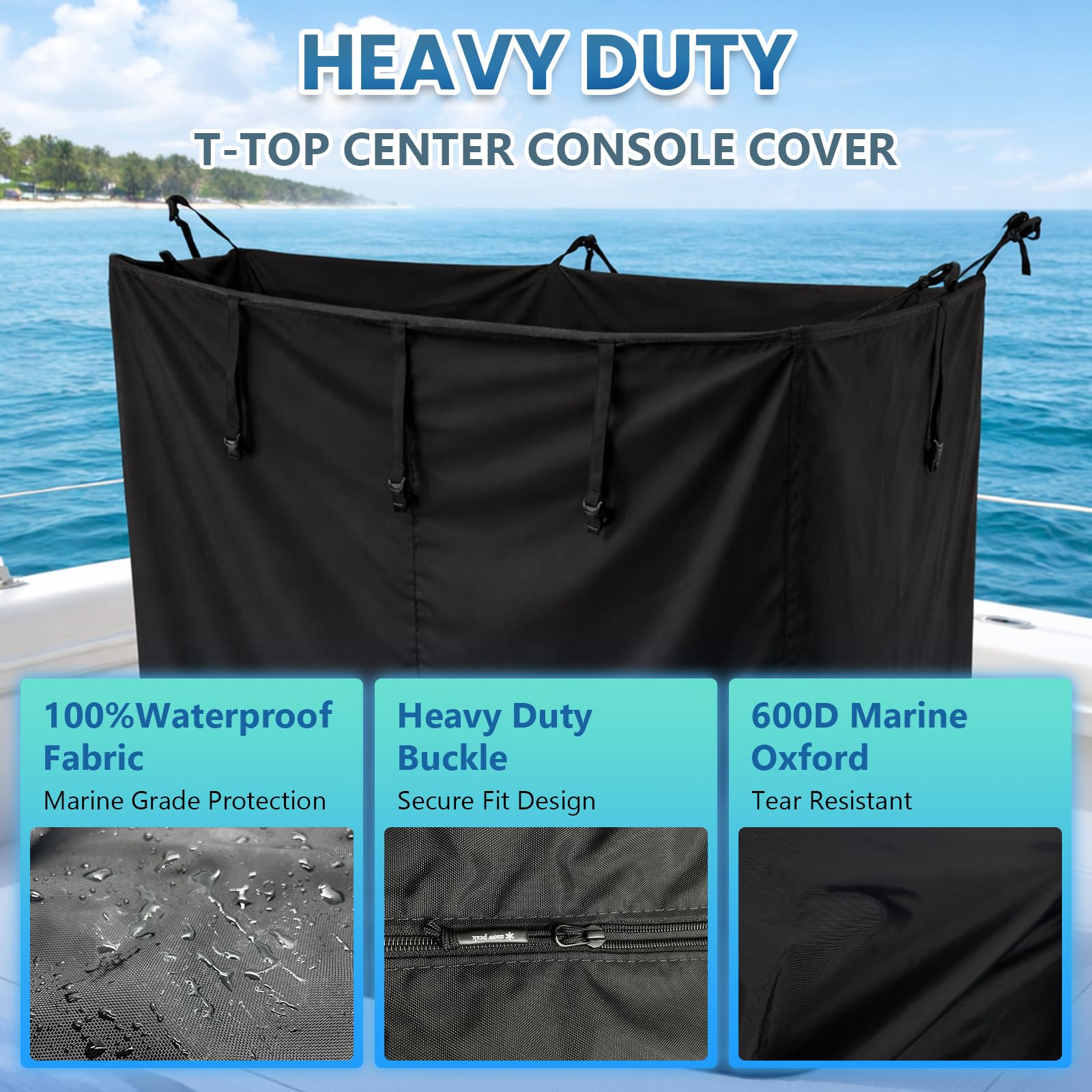 T-Top Copertura per console centrale per barca, tessuto Oxford 600D impermeabile di grado marino, resistente, 180 x 175 x 20,3 cm