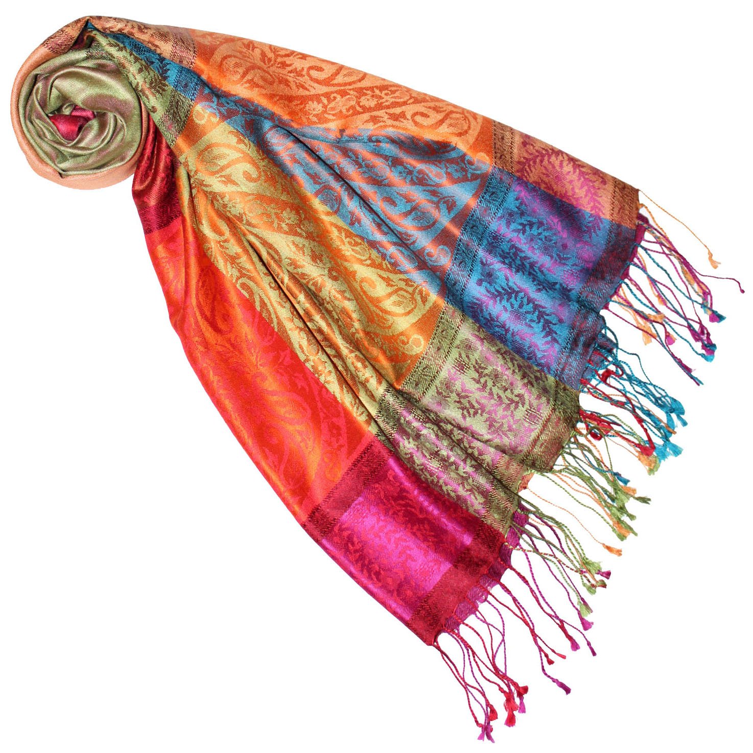 Lorenzo Cana Sciarpa pashmina da donna in tessuto jacquard 100% seta, 70 x 190 cm, sciarpa in seta Paisley, Multicolore
