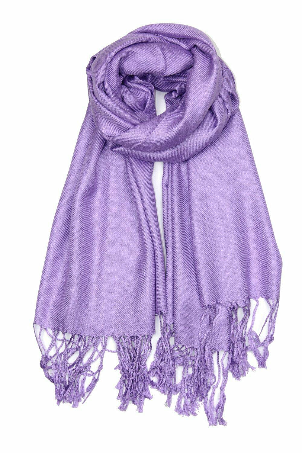 World Of Shawls Women's Lilac Plain Pashmina Scarf Hijab Shawl Stole Wrap Viscose (Lilac)