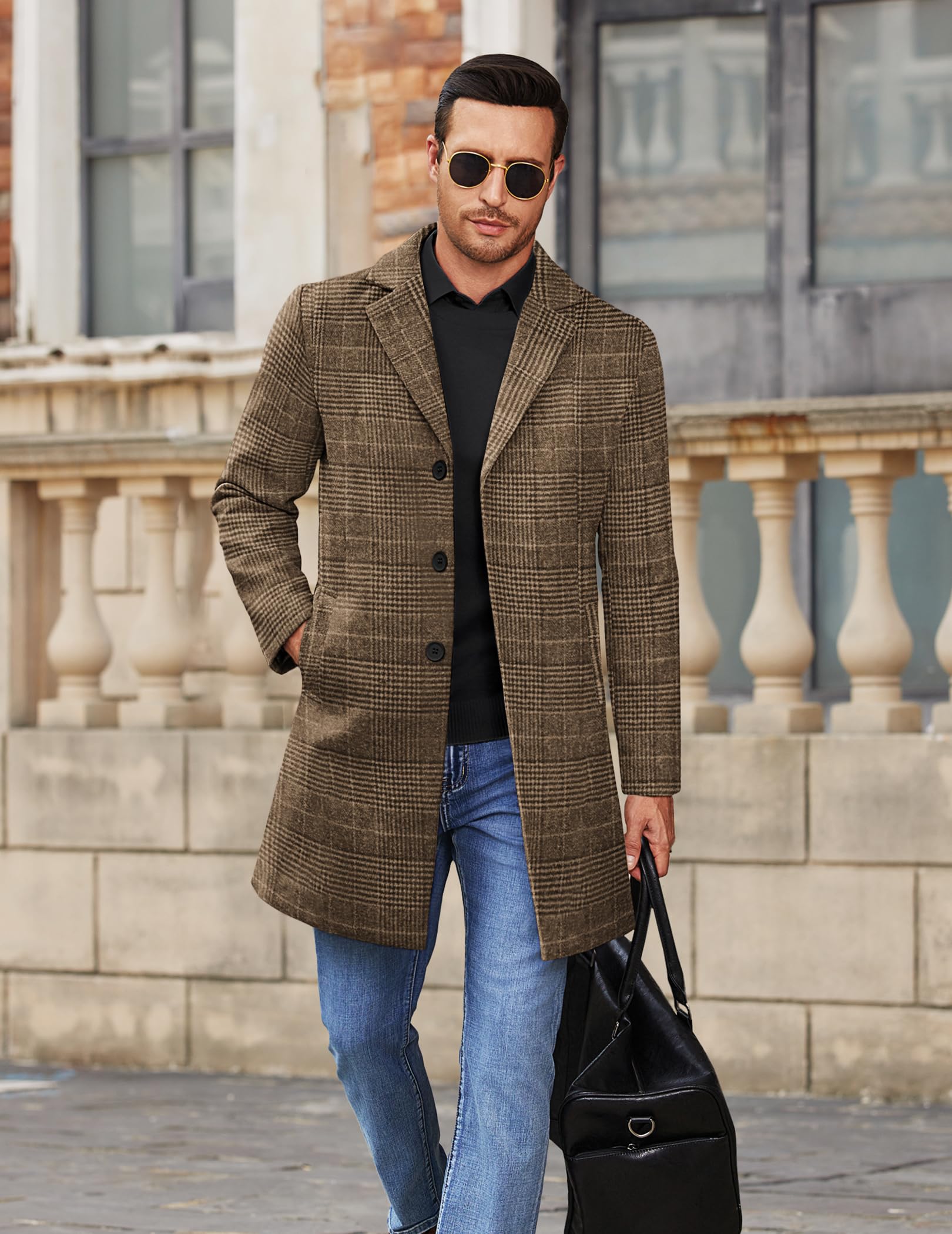 COOFANDY Cappotto invernale da uomo, caldo, con colletto a risvolto, da lavoro, trench, giacca invernale con tasche