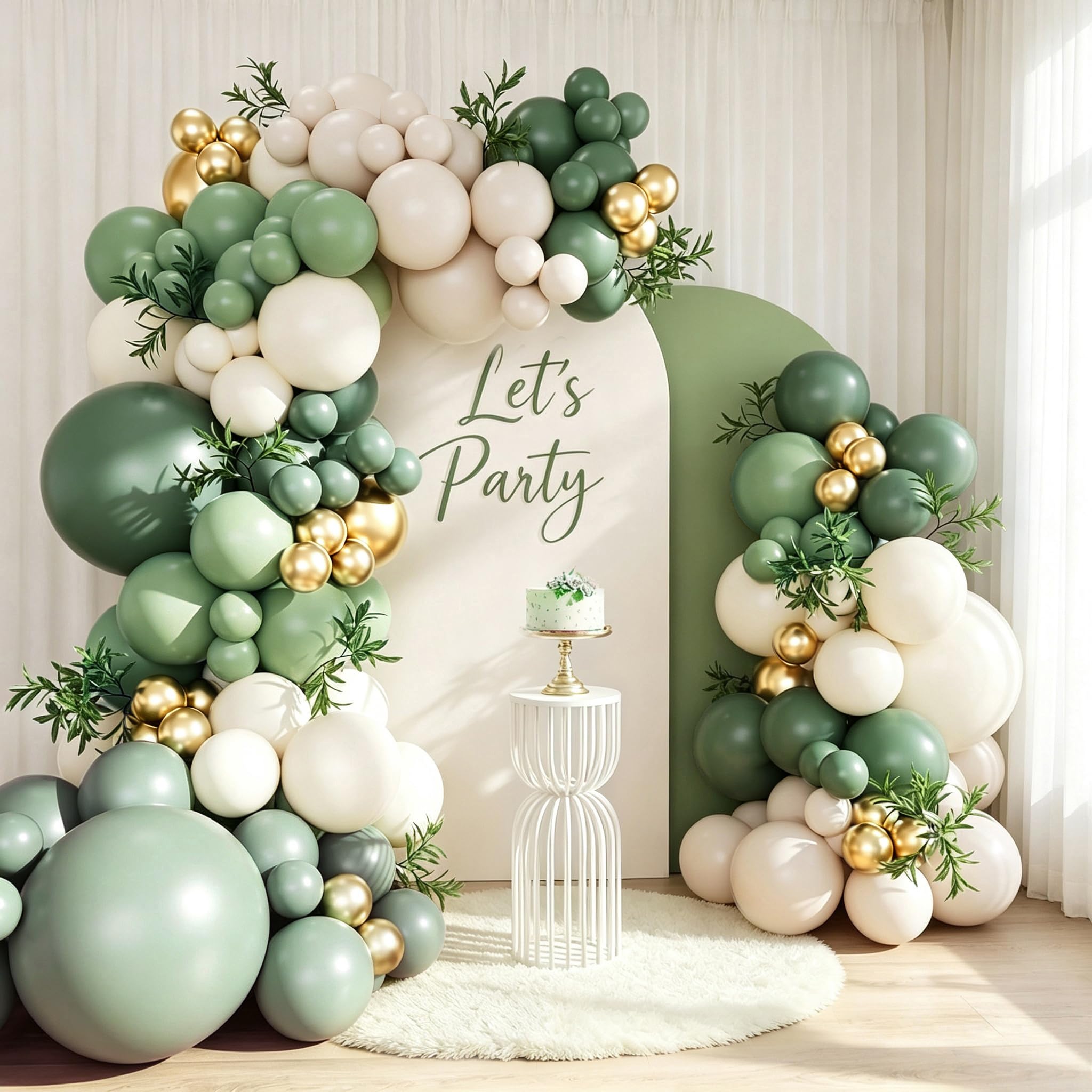 Dark Green Gold Balloon Arch, 109Pcs Green Gold Latex Balloon Garland