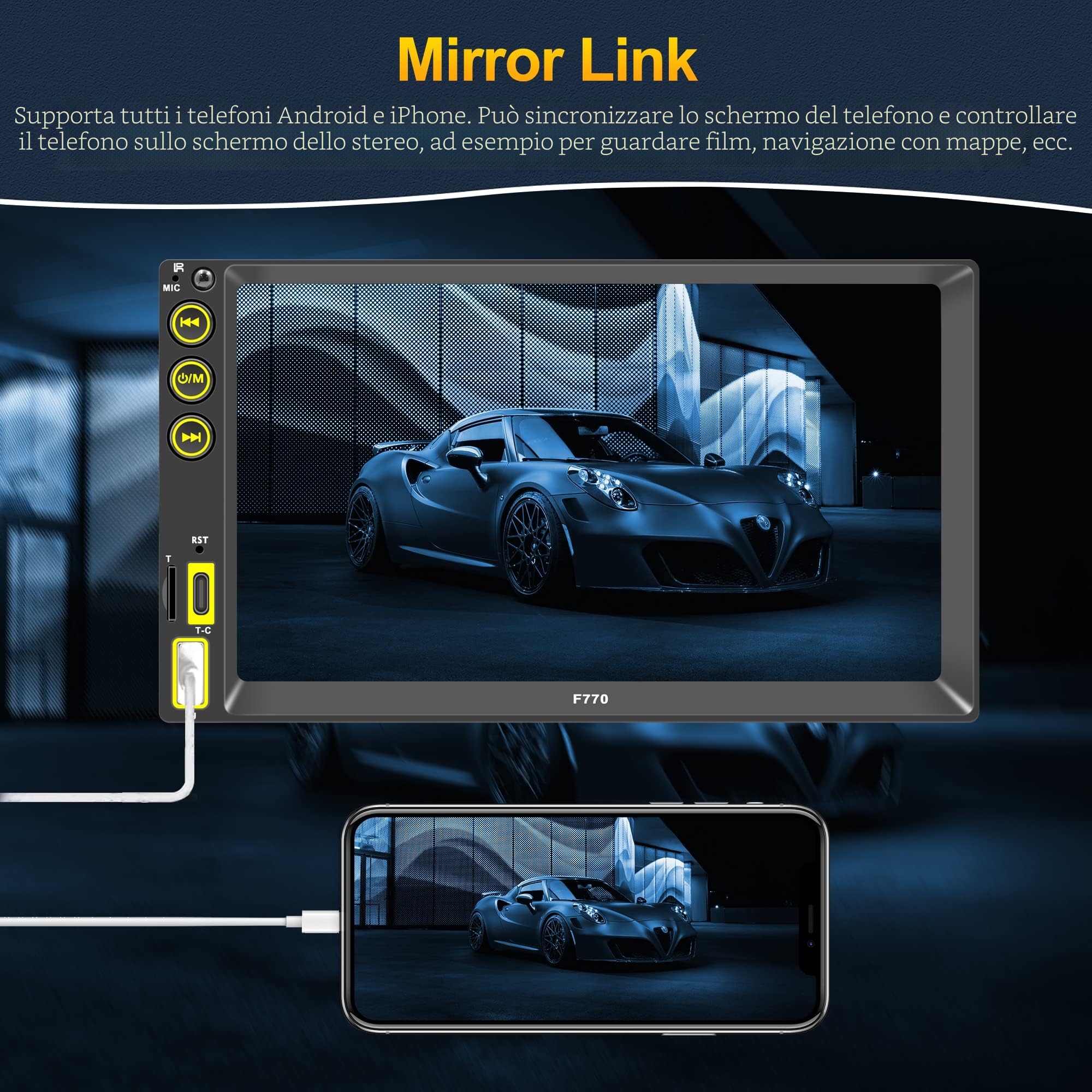 [Aggiornamento] A-pple CarPlay & Android Auto Autoradio 2 Din, ricevitore multimediale digitale da 7 pollici, doppia radio DIN con schermo, telecamera posteriore, mirror link, RDS/FM/AM/Phone GPS Navi