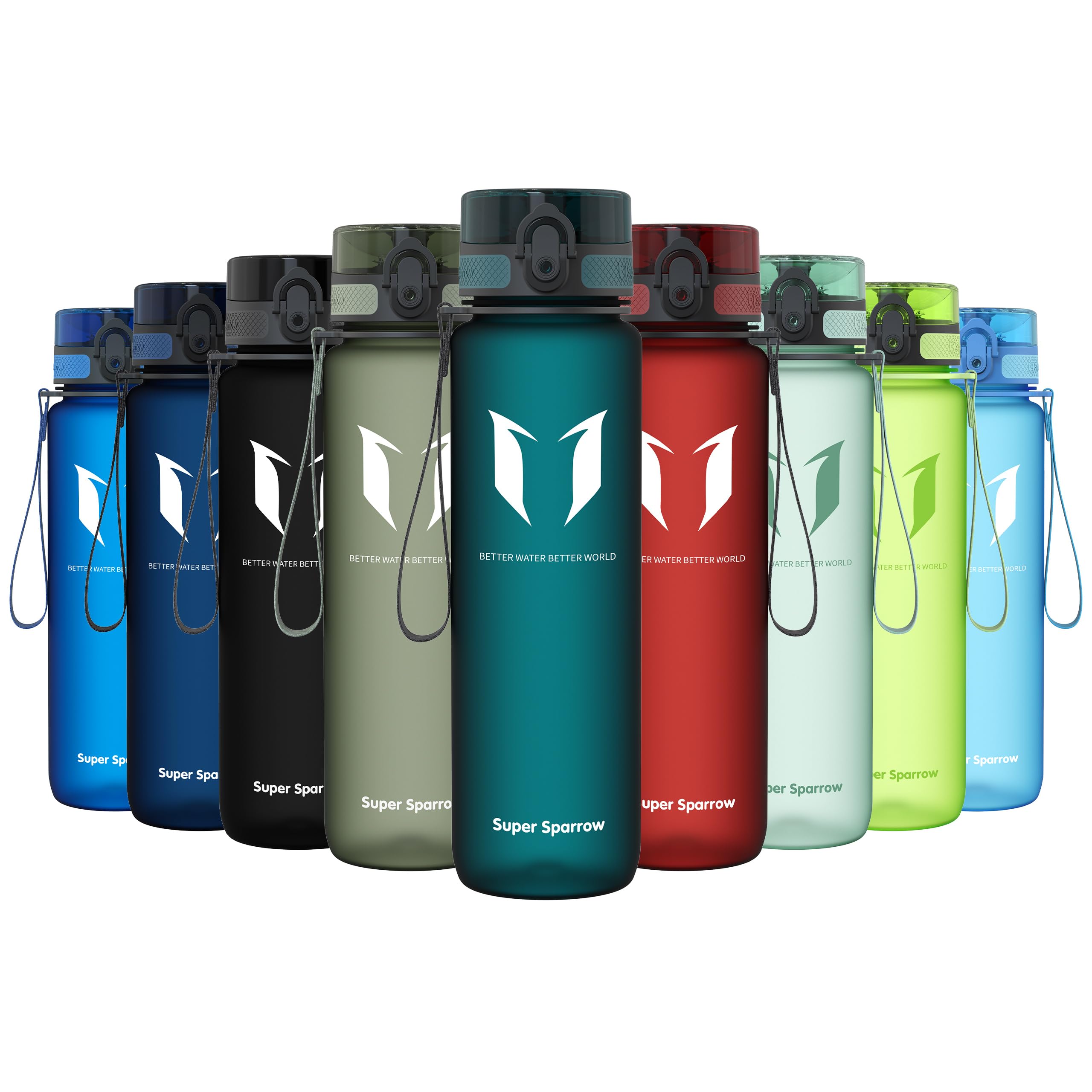 Super Sparrow Sports Water Bottle - 1000ml - Non-Toxic BPA Free & Eco-Friendly Tritan Co-Polyester Plastic - For Running, Gym, Yoga, Outdoors and Camping