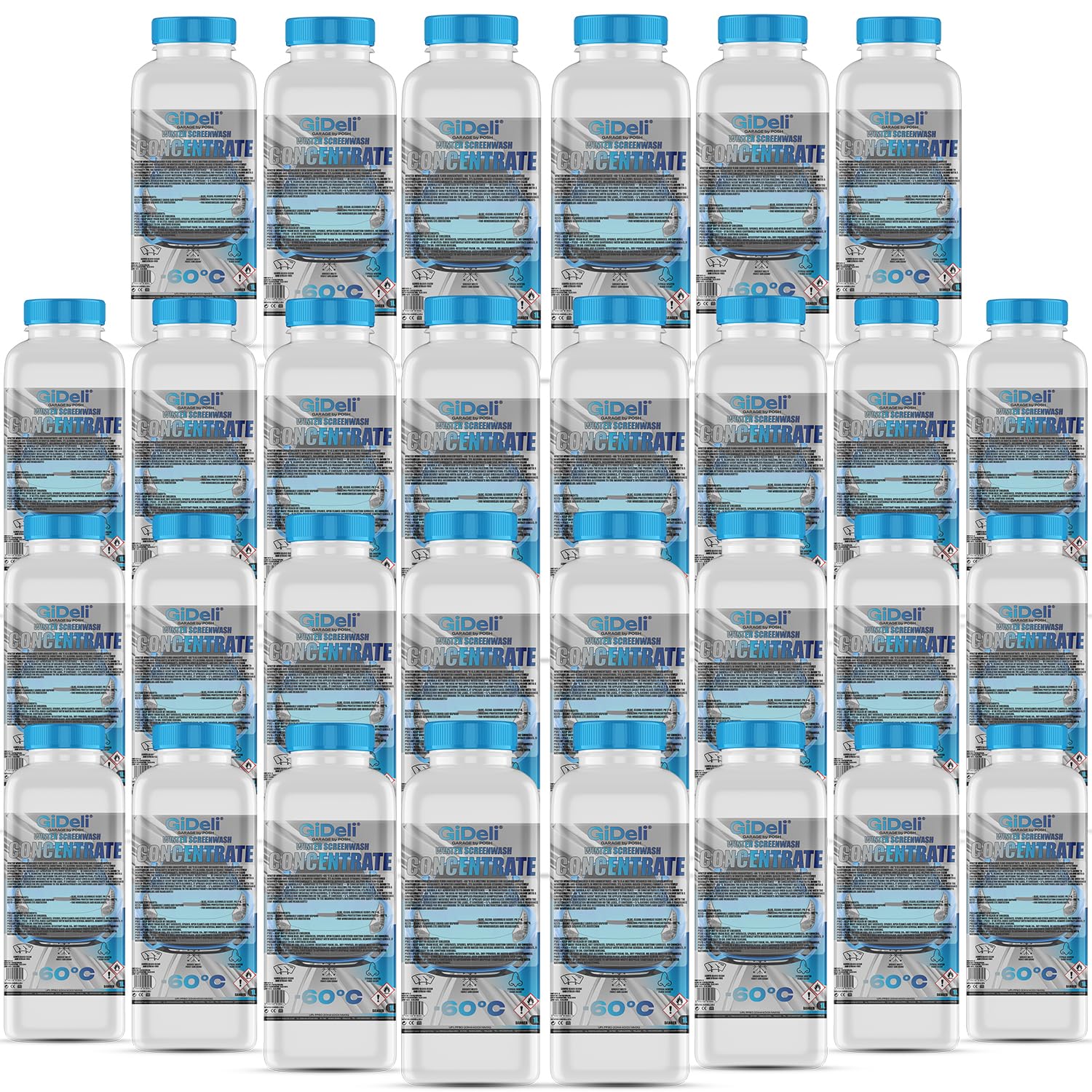GiDeli Anticongelante concentrado para parabrisas, 30 x 1 l, anticongelante de -60 °C, agua para limpieza contra heladas, limpiador de parabrisas de invierno