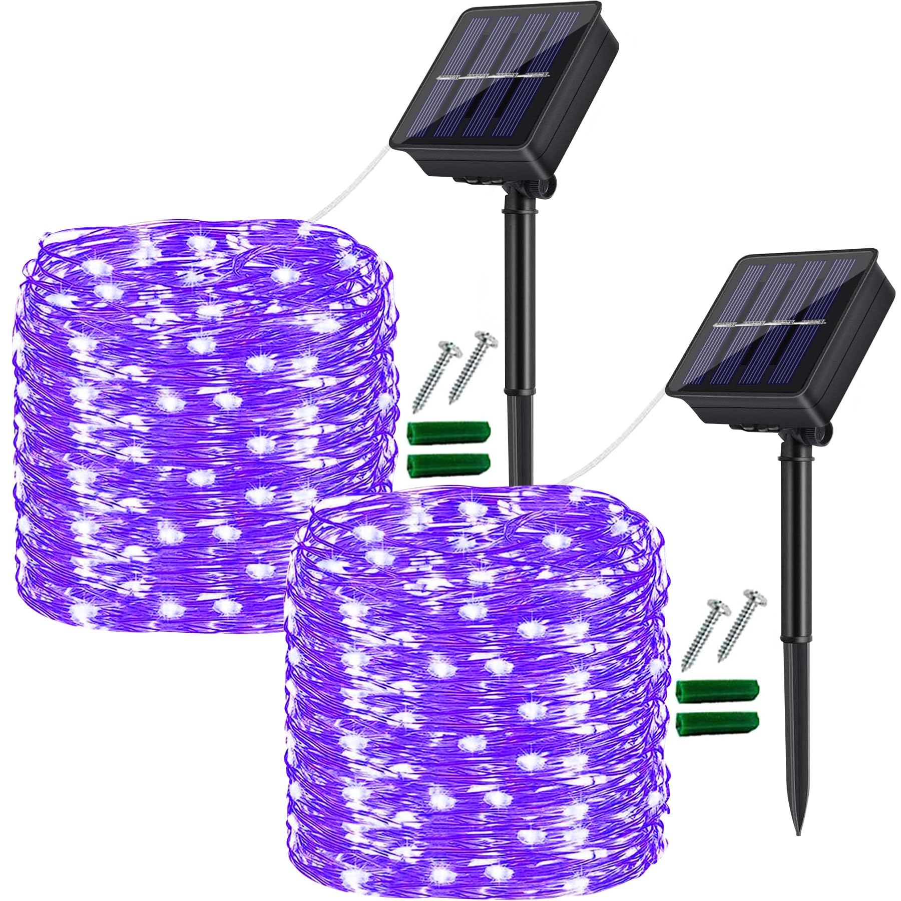 Micocali Purple Solar Fairy Lights Outdoor,2Pack 12M/40Ft 120Led Solar Garden Lights With 8 Modes Waterproof Copper Wire Decorative String Light For Yard, Party, Wedding, Patio (Purple)