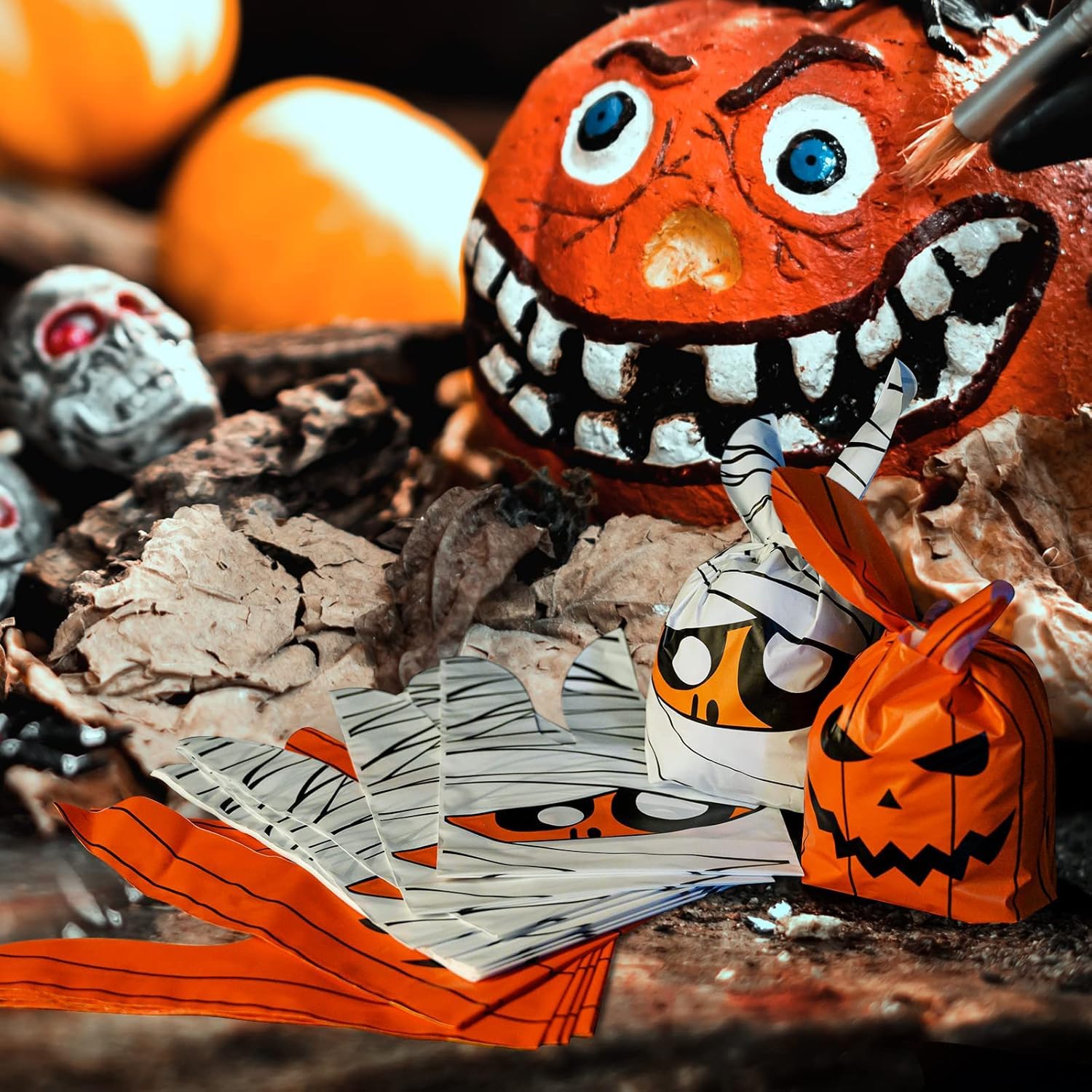 100 Stück Halloween-Leckerli-Tüten – Bunt Bedruckt, Mit Hasenohren, Ca. 14 X 23 Cm, Für Süßigkeiten & Snacks