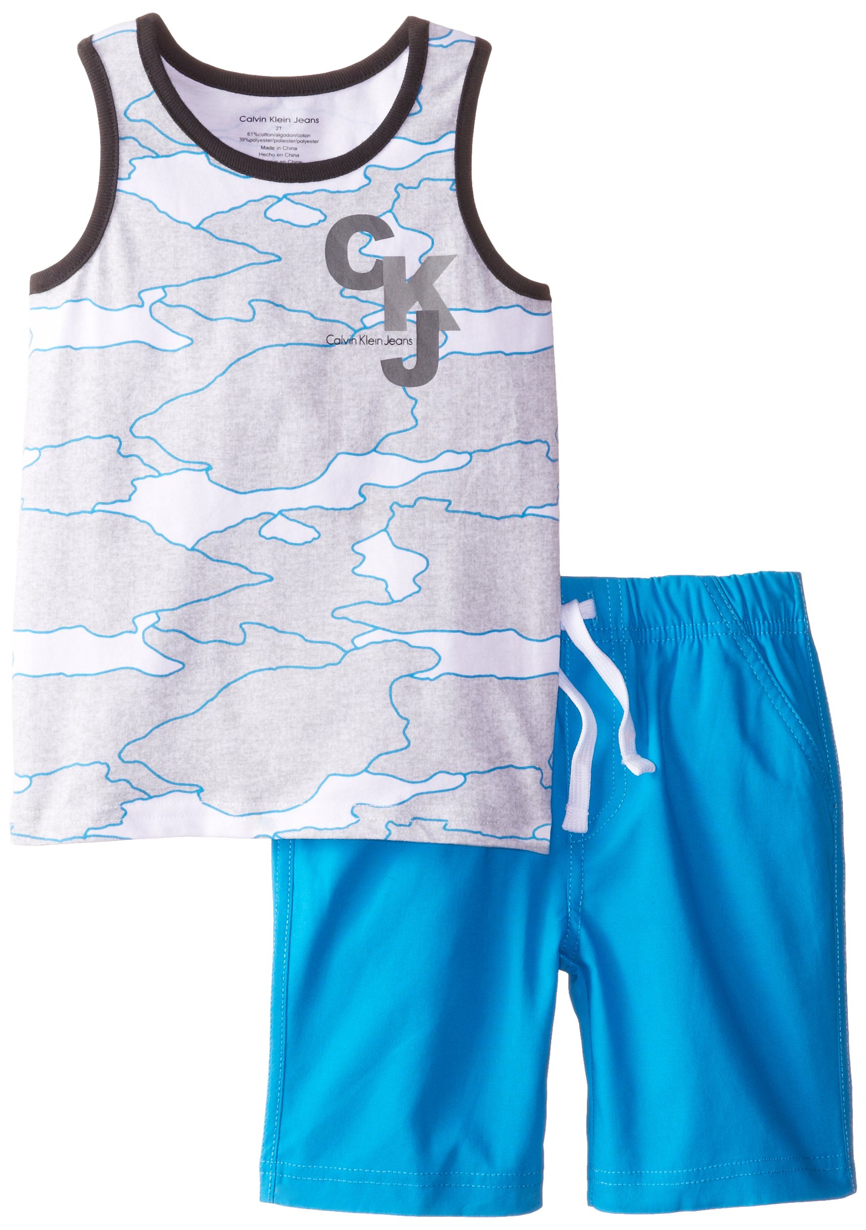 Calvin Klein Little Boys' Print Tank Top with Blue Shorts