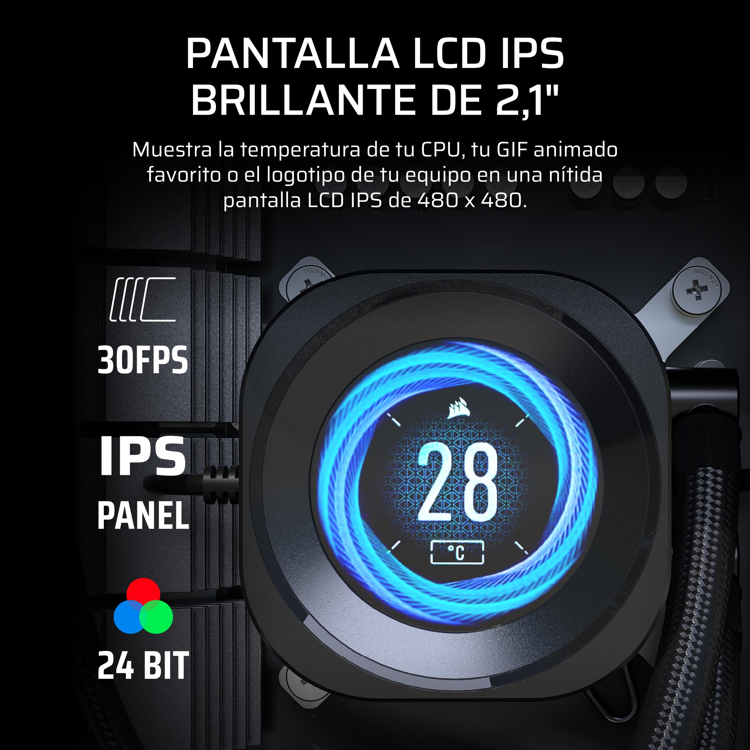 Corsair Nautilus 240 RS LCD Refrigeración líquida de CPU – Pantalla LCD IPS de 2,1", 240mm AIO, Bajo Ruido, Daisy-Chain, Intel LGA 1851/1700, AMD AM5/AM4 – Incluye 2 Ventiladores RS120 – Negro