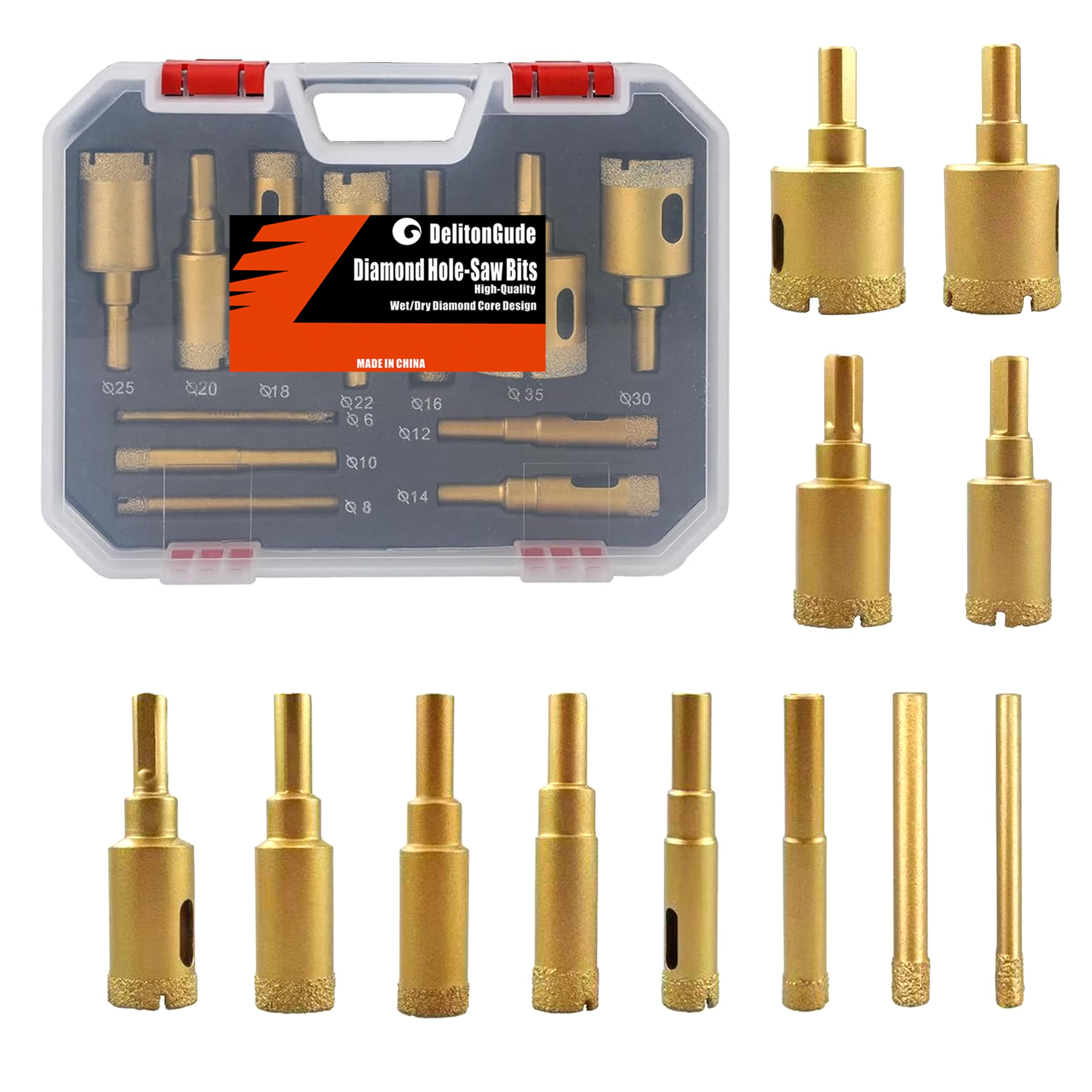 DelitonGude 12 Pcs(โ
6/8/10/12/14/16/18/20/22/25/30/35mm) Diamond Hole Saw Drill Bit for Ceramic, Pottery, Porcelain Tile, Granite, Stone, Glass Bottles, Concrete Countertops and Brickwork(6mm-35mm) โ image 1