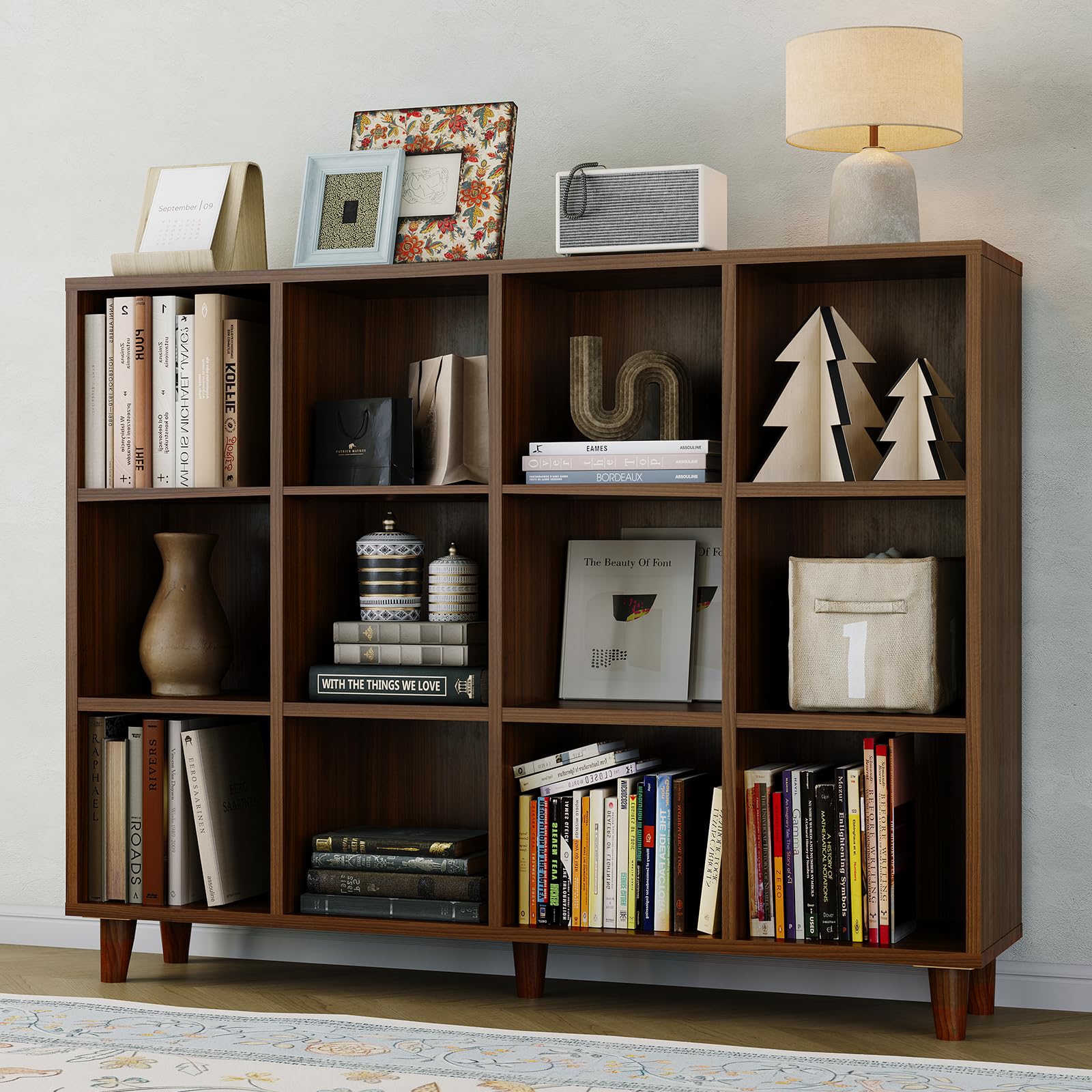 GarveeHome Cube Bookshelf, 12 Cube Storage Organizer Shelf, Freestanding Open Bookcase, Display Cabinet Organizer with Base, for Living Room, Bedroom,