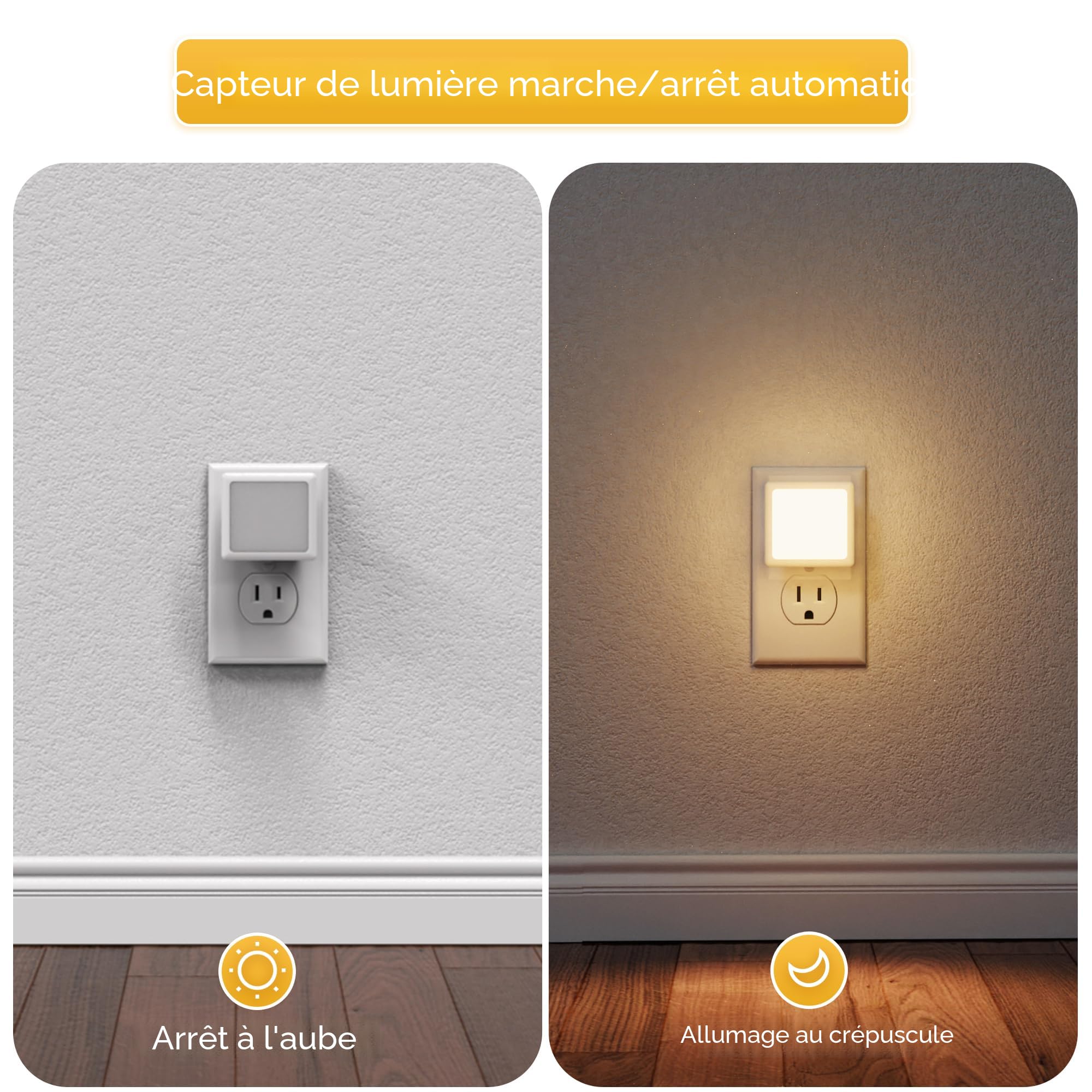Veilleuse LED à Prise Murale Avec Capteur De Lumière - Luminosité Et Couleur Réglables - Pour Couloir, Chambre, Escaliers