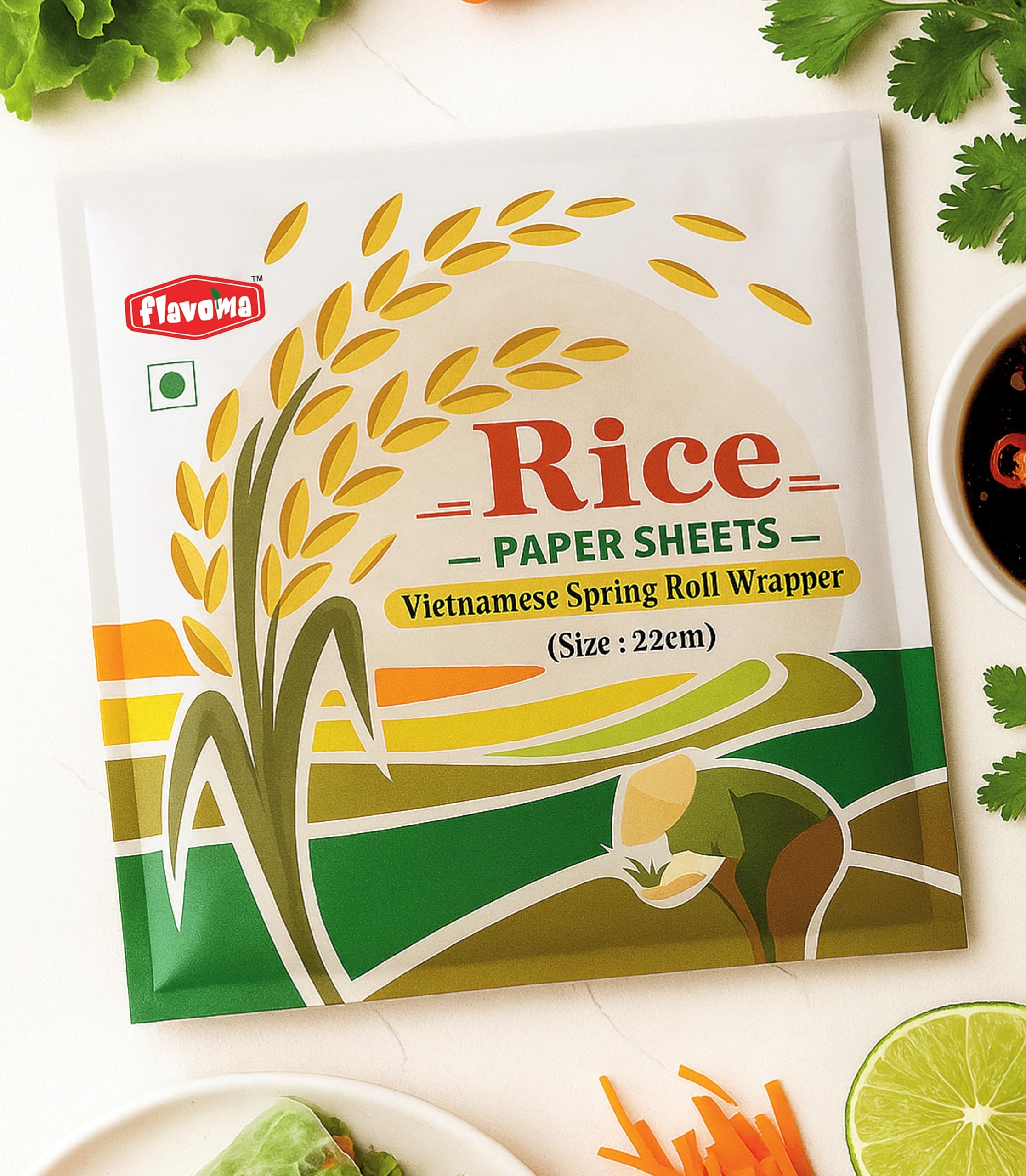 Flavoma Rice Paper Sheets 100g (22cm) || Vietnamese Gluten Free Spring Rice Paper Roll || Vegan, Preservative-Free || Spring Roll Wrapper for Fresh Rolls 1